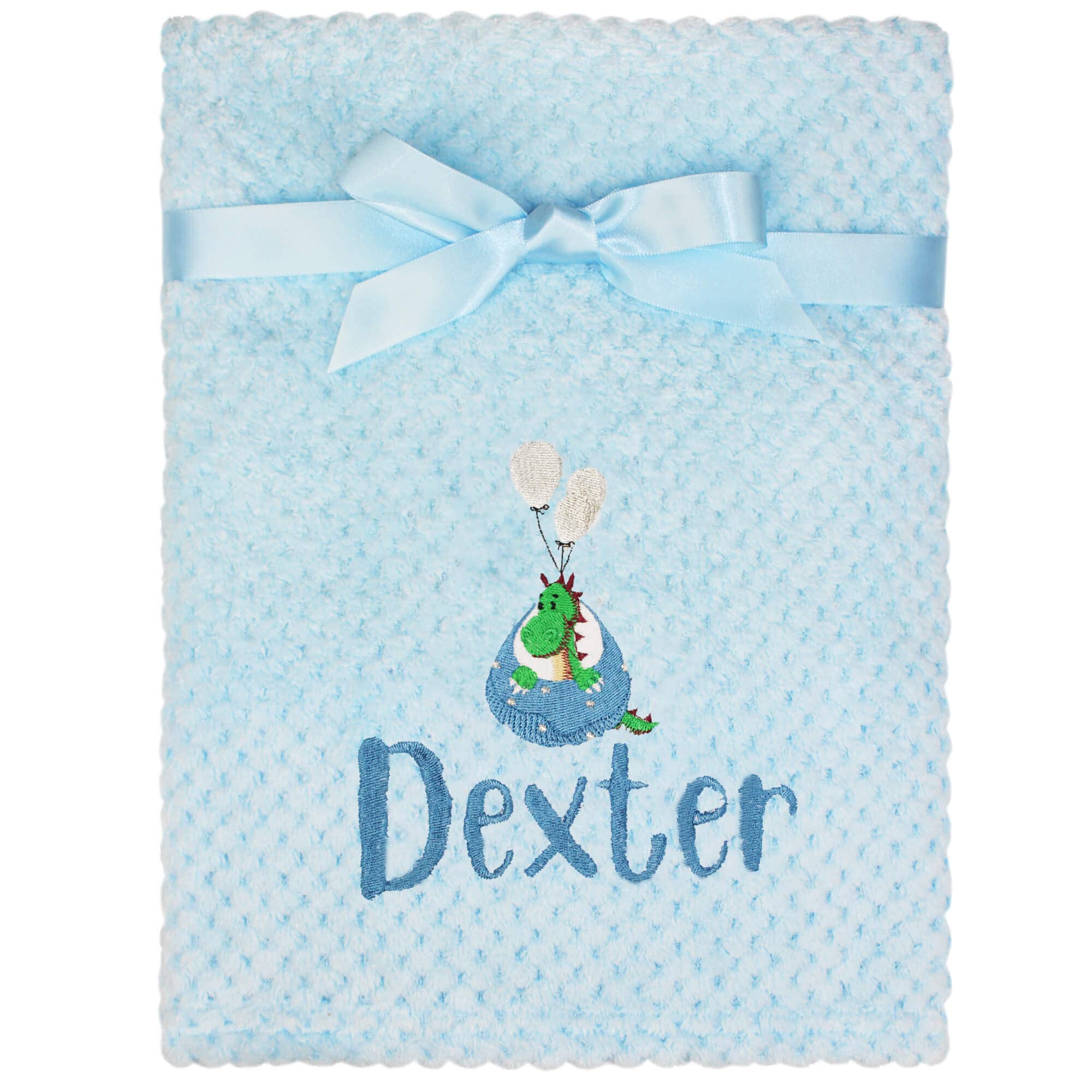 Teddyt's Blue Personalised Dinosaur Baby Embroidered Waffle Blanket