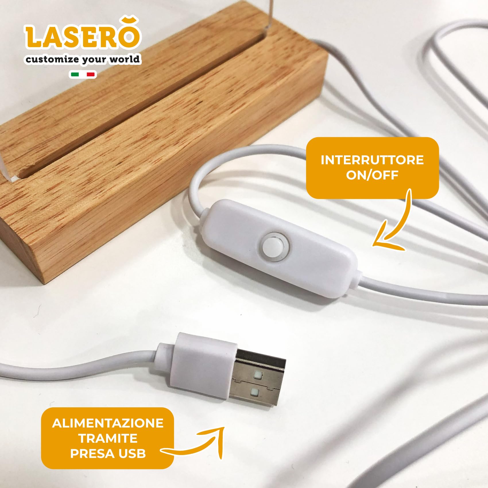 LASERO' Lampada Nonni Personalizzata - Stampa UV su Plexiglass con Base in Legno | Cornice Led Personalizzata Regalo Festa dei Nonni, Idea Regalo Nonna e Nonno Compleanno Personalizzato