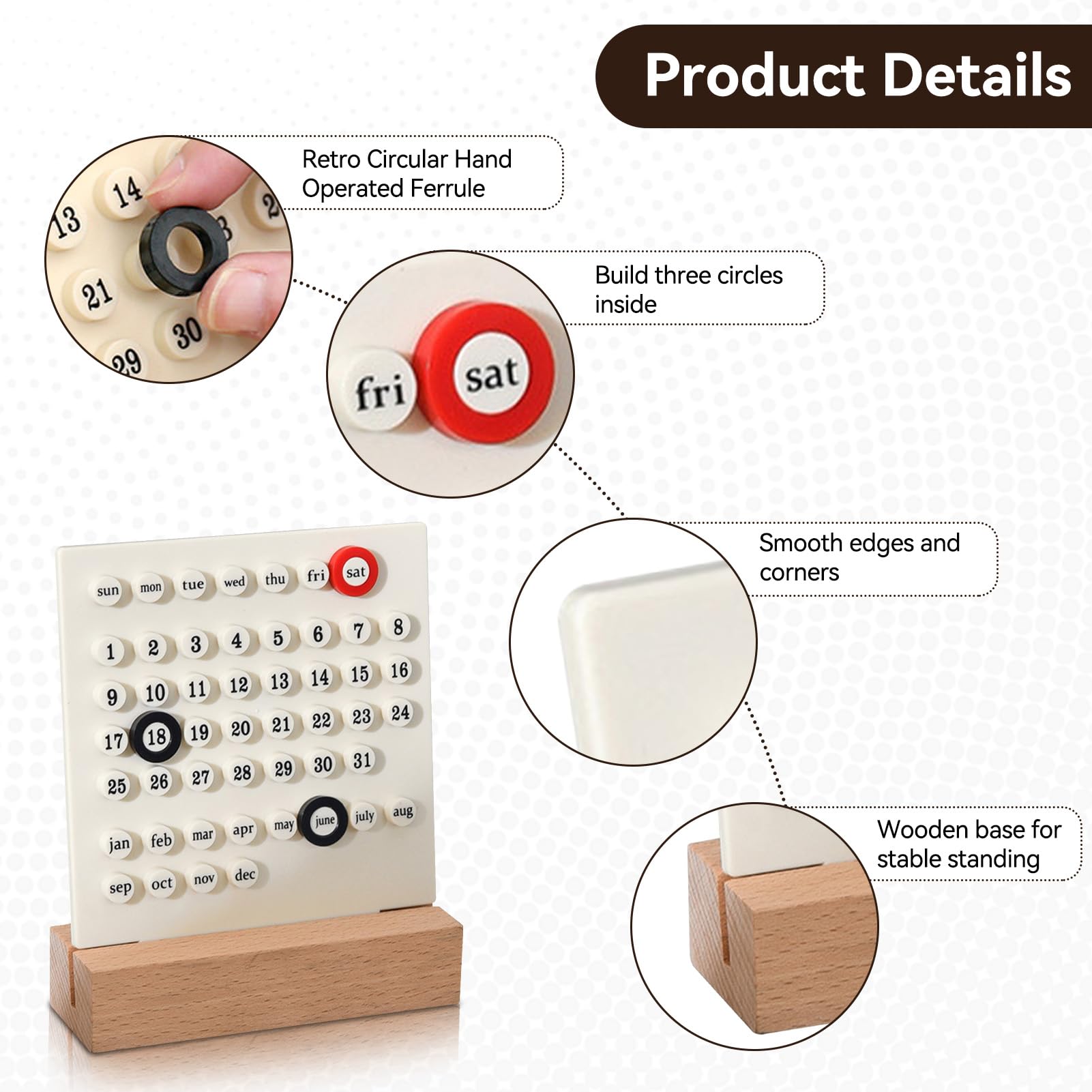 HERCHR Wooden Perpetual Calendar Desk Calendar Date DIY Ornament Wood Base Desktop DIY Ring Manual Ferrule Daily Schedule Date Desk Shop Office Home Decoration - Image 2