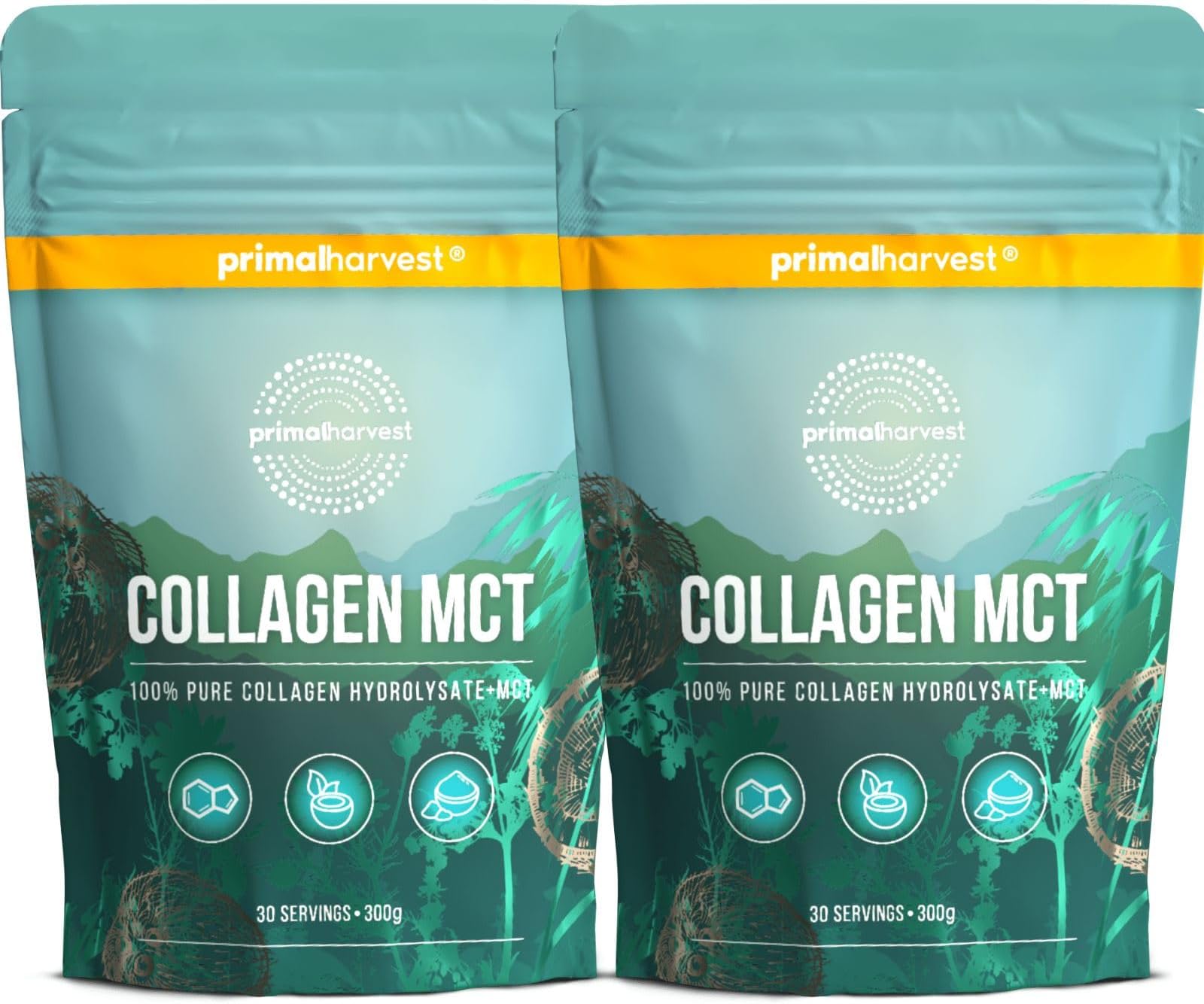 Primal Harvest Collagen MCT - Powder Supplement with Types I & III Peptides to Help Improve Hair, Nails & Joints, for Men & Women, 2 Pack: 60 Servings