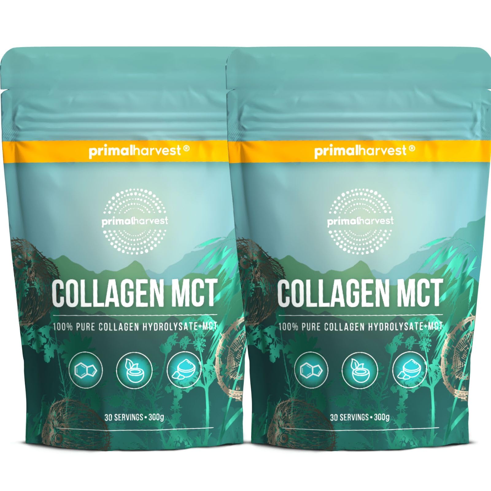 Primal Harvest Collagen MCT - Powder Supplement with Types I & III Peptides to Help Improve Hair, Nails & Joints, for Men & Women, 2 Pack: 60 Servings
