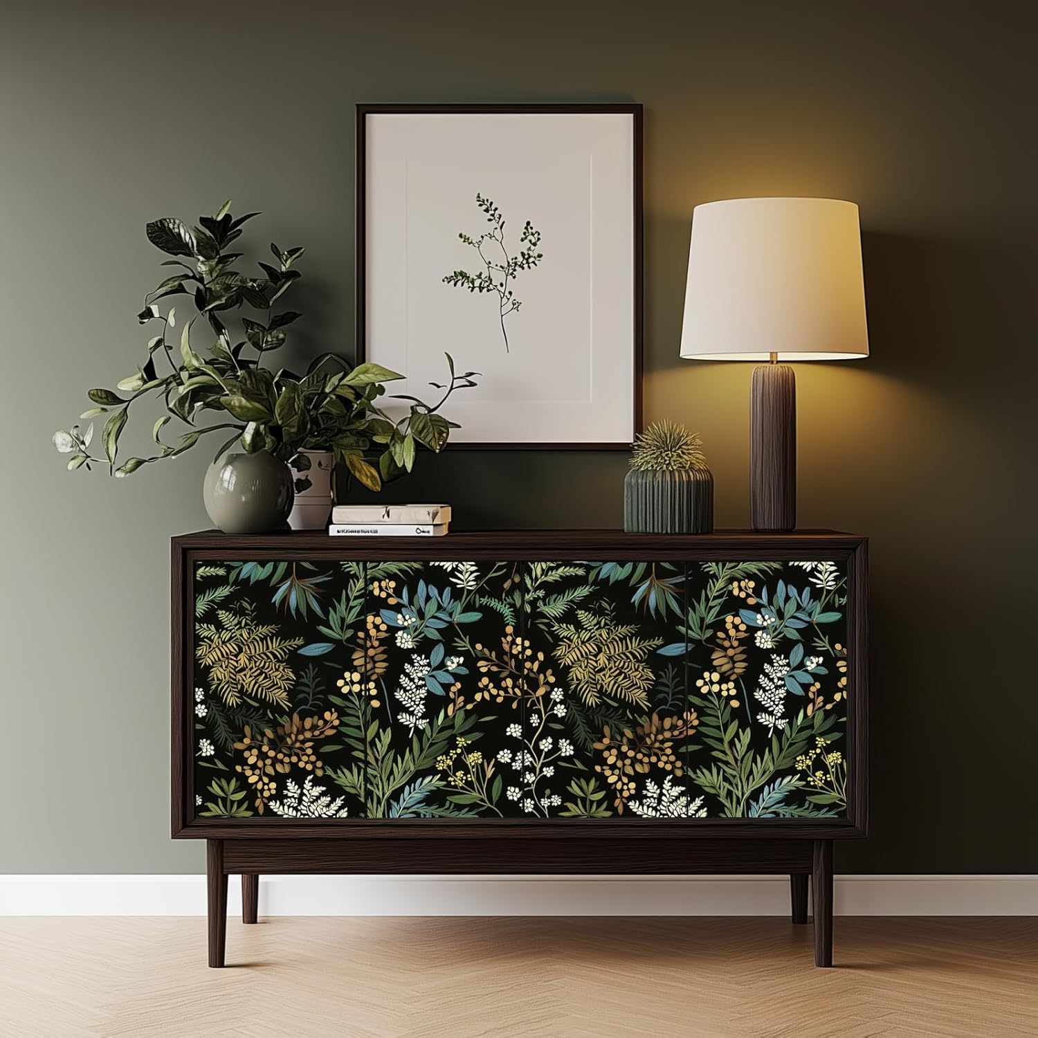 Peel and Stick Vintage Floral Wallpaper,17.3"x78.7" Boho Forest Leaves Fern Wall Paper for Bedroom Bathroom,Removable Renter Friendly Wallpaper,Shelf Liner Drawer Contact Paper,US04-2