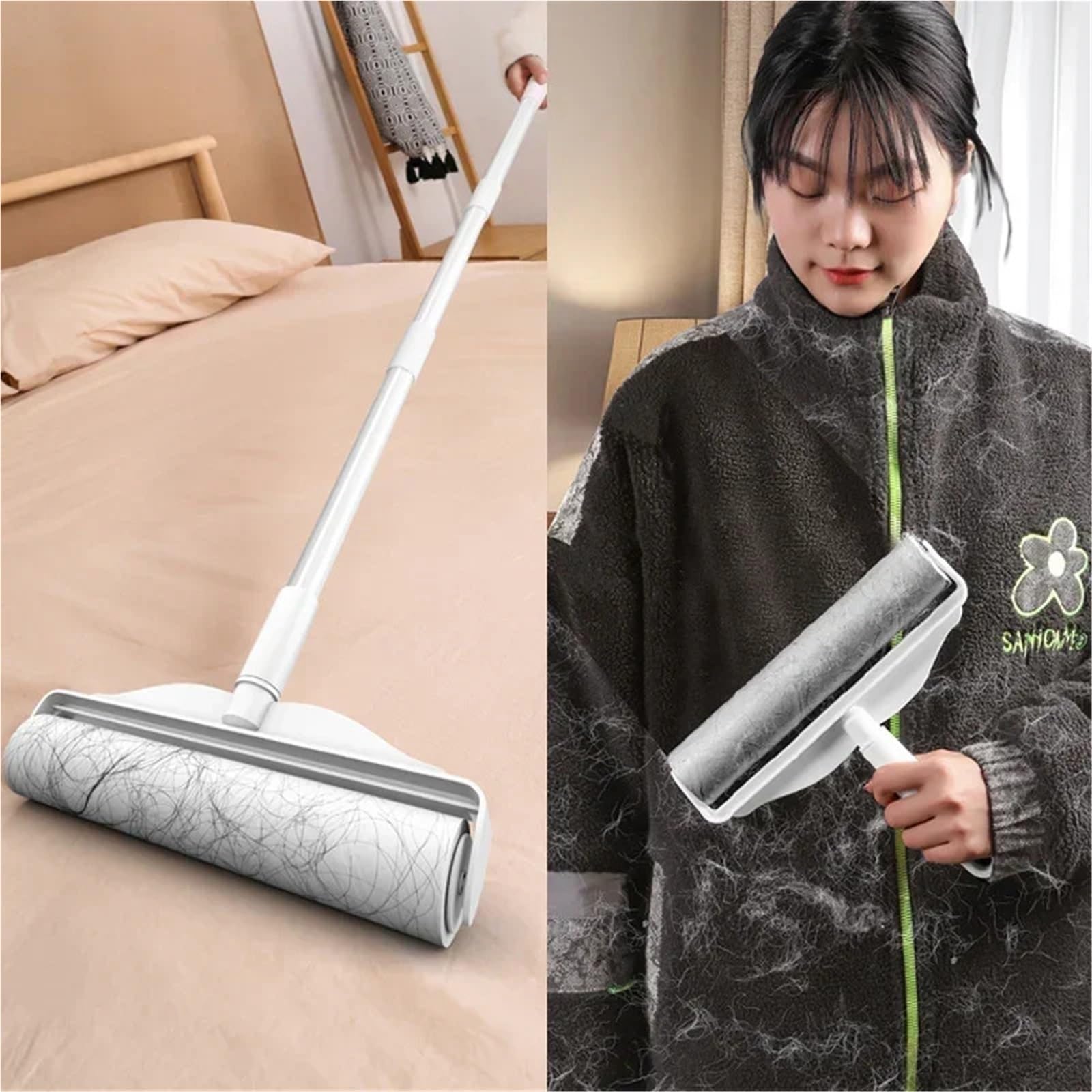 Fusselrolle 2 Stück Fusselrollenbürste mit langem Griff, Tierhaarentferner, 10 Rollen FüR Alle Stoffe(Color3)