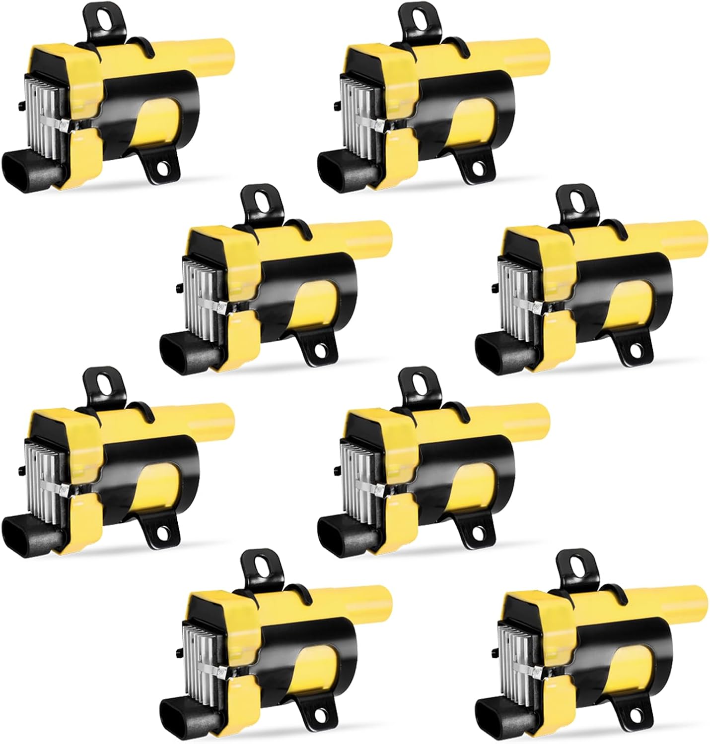 ENA Set of 8 Round Yellow Ignition Coil Pack 1999-2007 Compatible with Chevrolet GMC Silverado Tahoe Suburban Express Sierra Savana Yukon XL Escalade V8 5.3 6.0 Coils Replace# D585 19005218 UF262