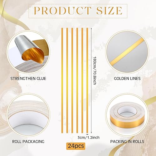 Miniatura 2 de Hoolerry 24 calcomanías de pared de línea metálica de 70.8 x 1.2 pulgadas, calcomanías adhesivas para azulejos, cinta washi, cinta de espejo, cinta