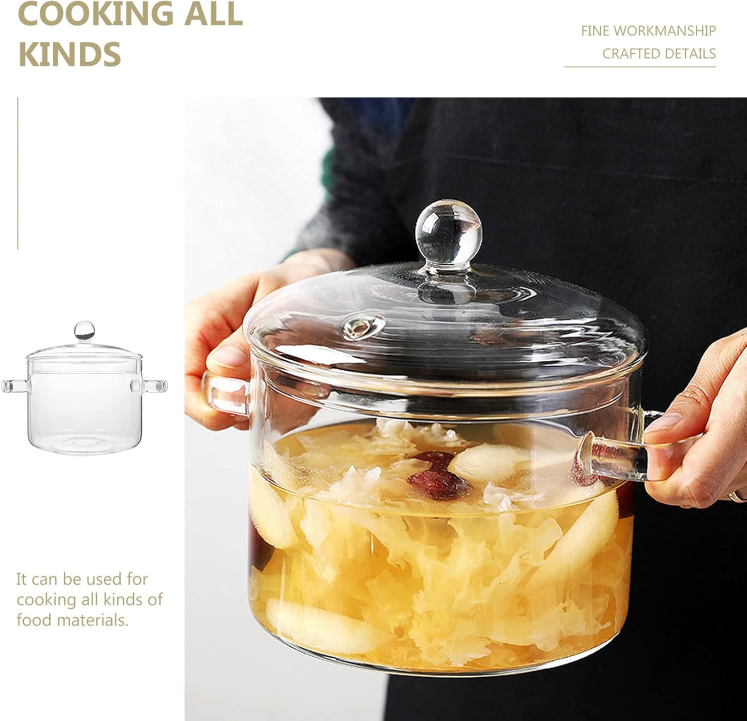 Glass Cooking Pot with Lid and Handle, 1.35L/45 oz Clear Glass Stovetop Pot, Cookware Stovetop Set, Saucepan for Noodles Pasta Soup Milk