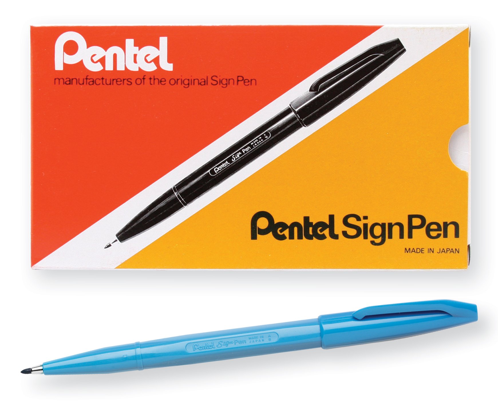 Pentel Arts Sign Pen Fiber-Tipped Pen, Sky Blue Ink, Box of 12 (S520-S)