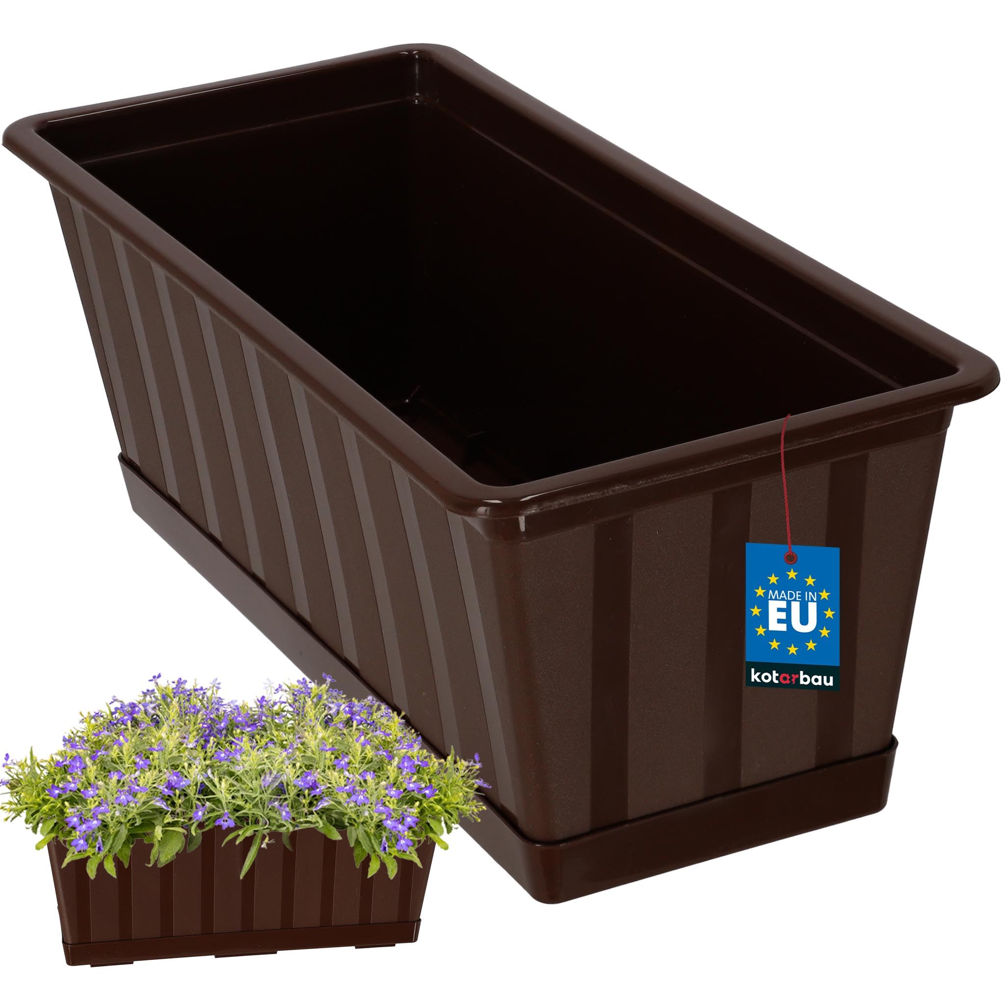 KOTARBAU® Plant Pot - Planters Outdoor - Flower Box - Plastic - 40x18x14 cm (15.7x7.1x5.5 inches) - Brown - Flower Pots - Rectangular - Planters - with Saucer — image 1