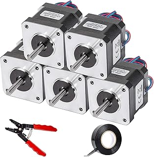 VEVOR Stepper Motor 59Ncm High Torque Stepper Motor, NEMA 17 Step Motor, 2 Phase 1.8 Degree 2A Stepping Motor, 2.88V 5PCS 42 x 42 mm Body CNC Stepper Motor Kit, for DIY CNC / 3D Printer/Extruder
