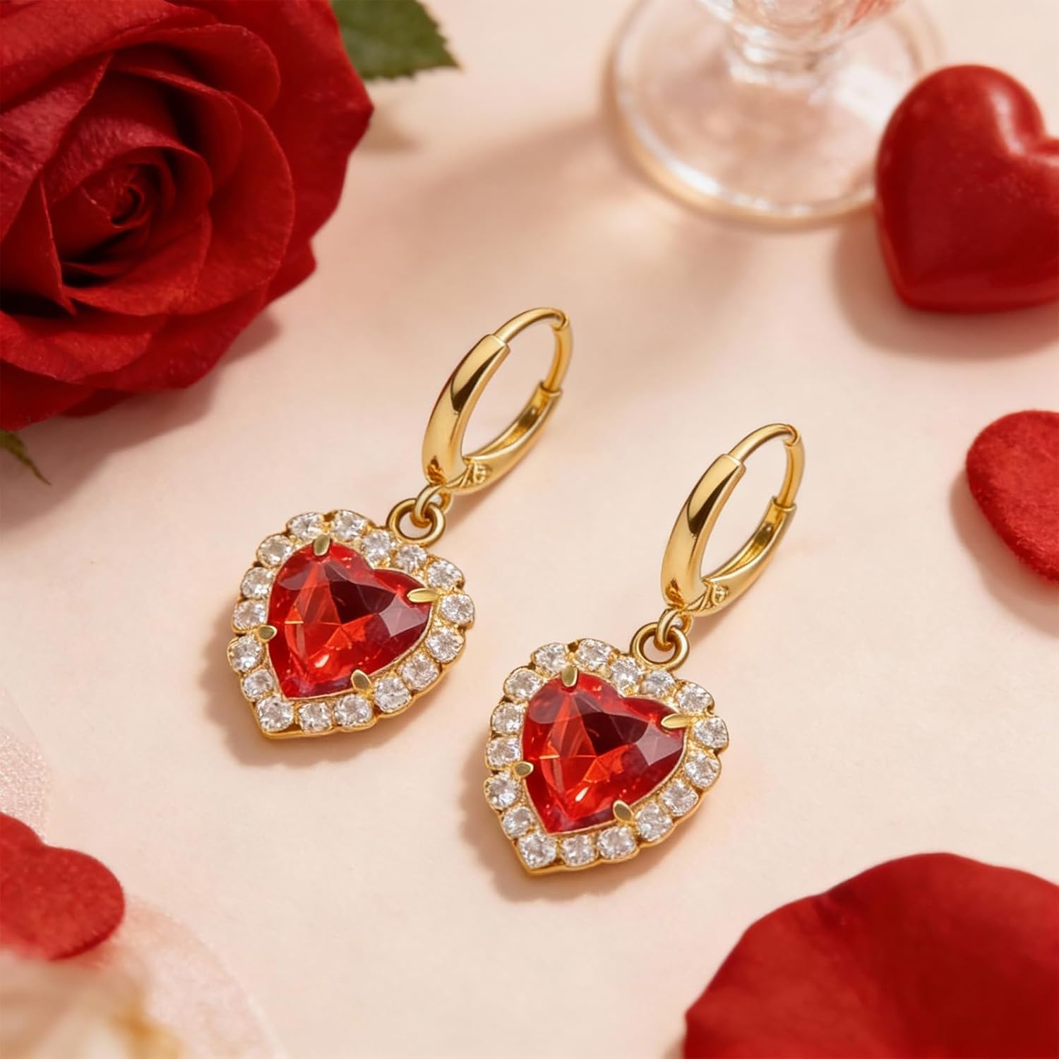 Valentine Earrings for Women Red Heart Rhinestone Dangle Earrings Valentines Day Gifts - Image 5