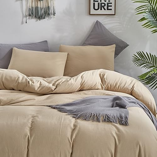 Miniatura 3 de Forxiexie Juego de edredón beige, tamaño Queen, color caqui, champán, suave, para mujeres y niñas, color gris topo, edredón de cama caqui sólido,