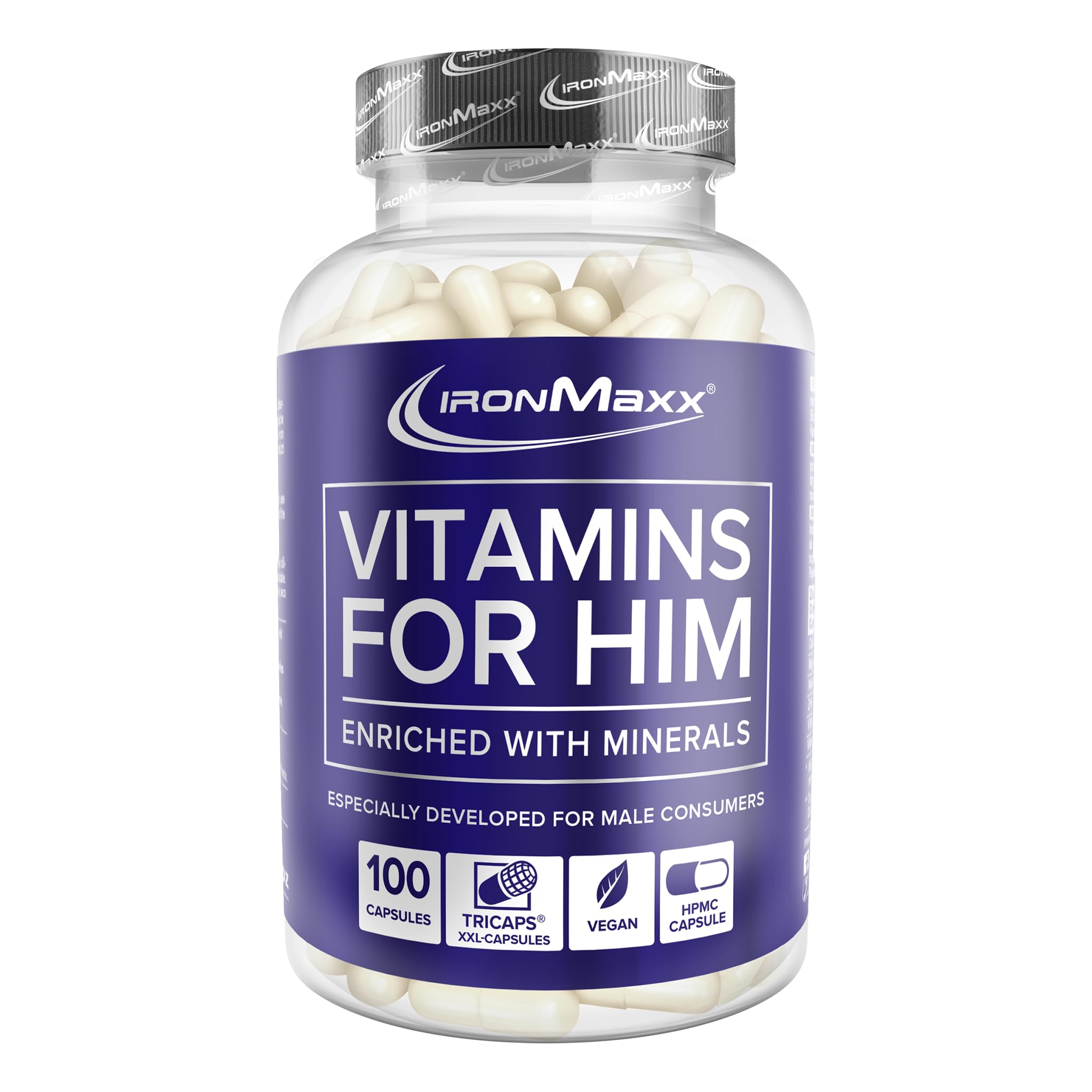 IronMaxx Vitamins for Him - 100 Kapseln | Mit Vitamin B6, Vitamin B12, Niacin, Calcium, Magnesium und Zink