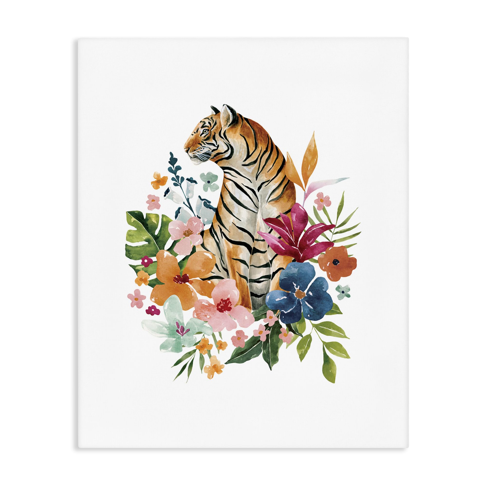 Tropical Jungle Tiger Botanical, 16 x 20 Inch Canvas Wall Art