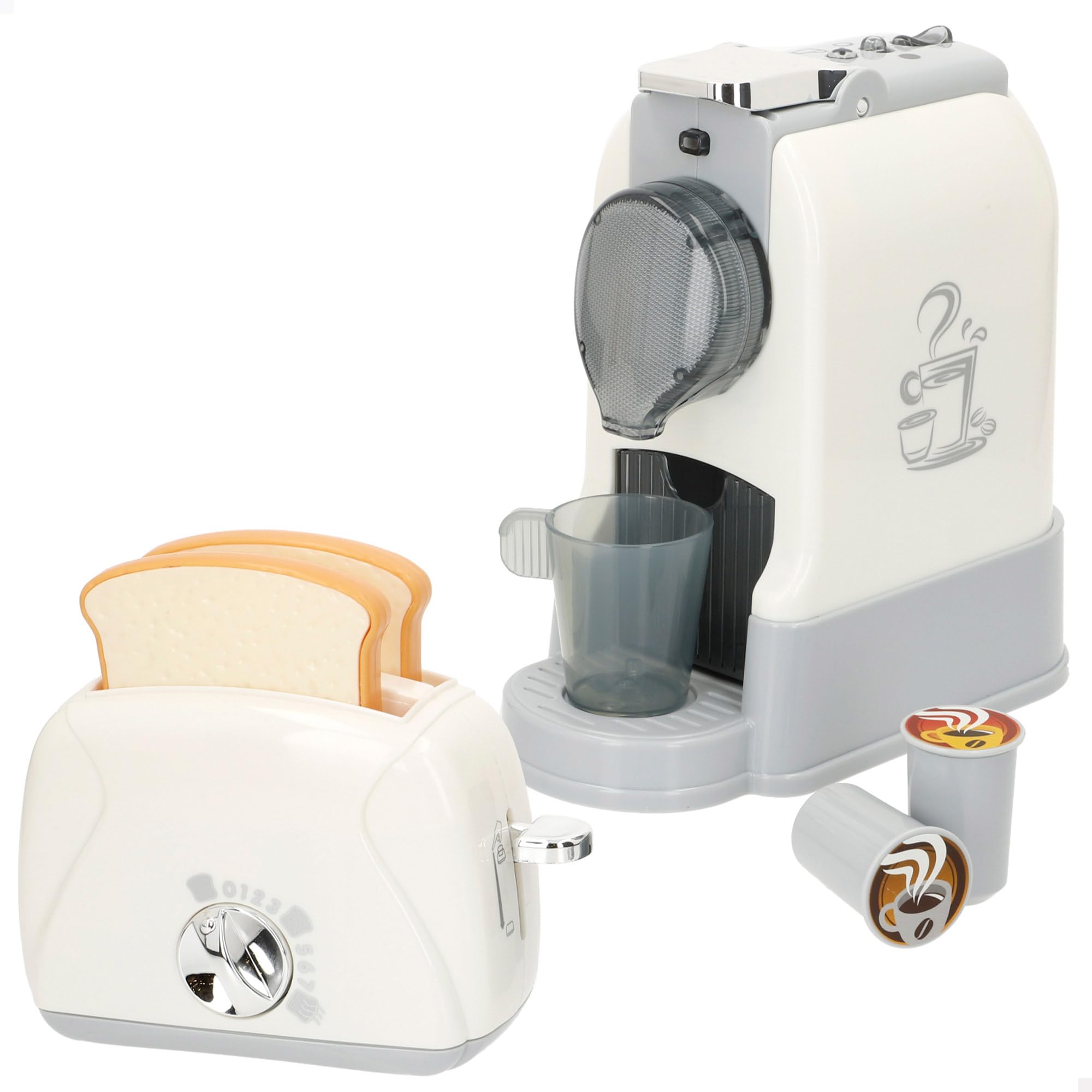 ColorBaby Set cafetera y tostadora de Juguete, Luz y Sonidos realistas, Accesorios Cocina Infantil, Incluye cápsulas, Rebanadas de Pan, Juguetes niños 3 años, Juego simbólico (39613)