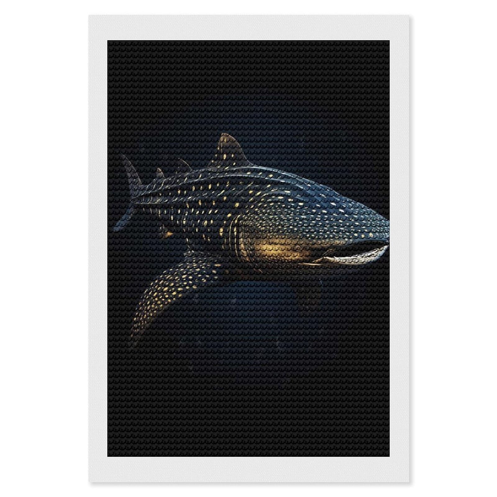 Junmoney Whale Shark Diamond Painting Set 8"x12", Neat Printed Canvas, with Tool Kit, Bedroom Decor, Gift Idea, Complete Accessories