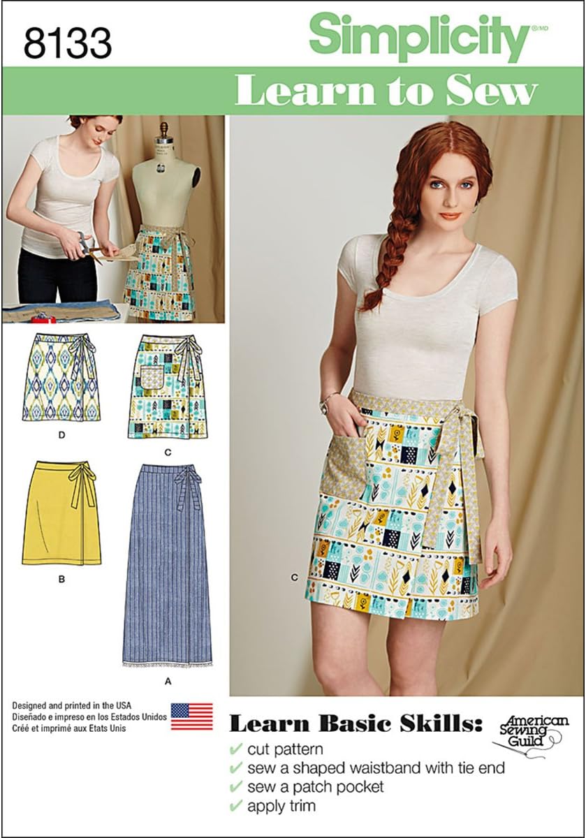 SimplicityPattern 8133 Misses' Learn to Sew Wrap Skirts Sewing Patterns, White,22.00 x 15.00 x 1.00 cm