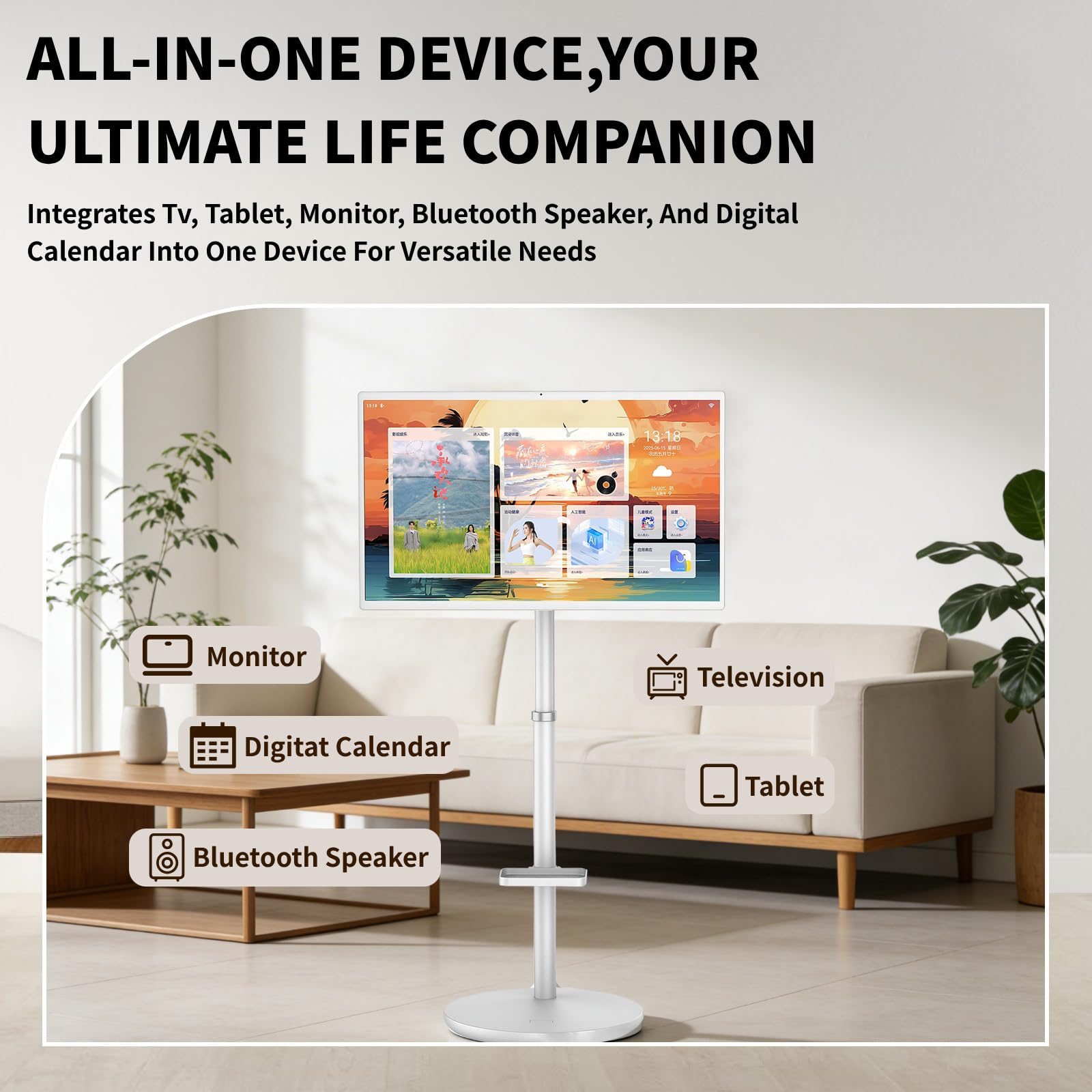 SHAHRYAR 27"/32" Moniteur Intelligent Portable,1080p/4k Téléviseur à écran Tactile, 8+128go,Téléviseur Mobile à écran Tactile Rotatif avec 13mp Caméra 27"-1080p
