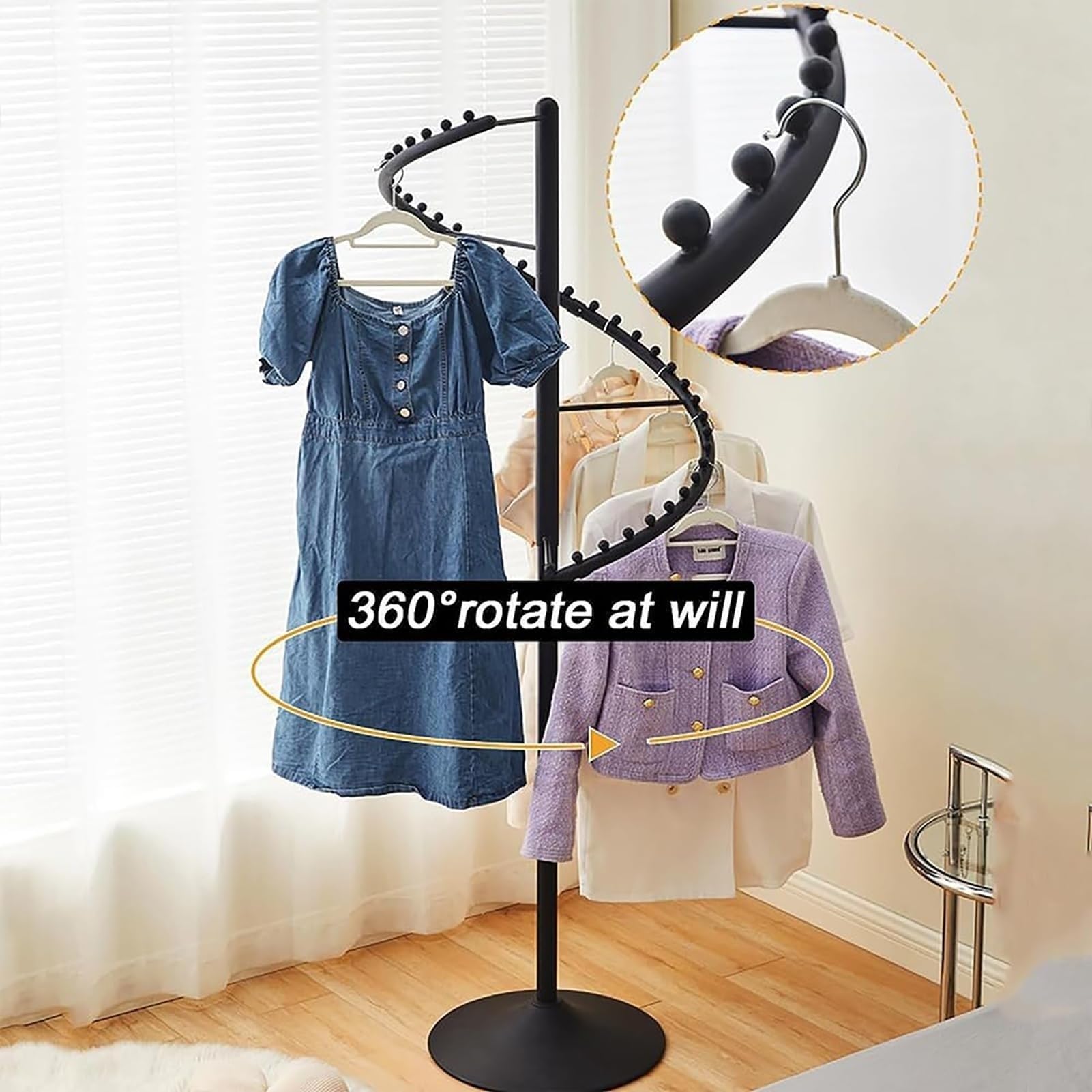 Appendiabiti a spirale in metallo, appendiabiti rotante per esporre indumenti, robusto appendiabiti autoportante per camere da letto, soggiorni e negozi