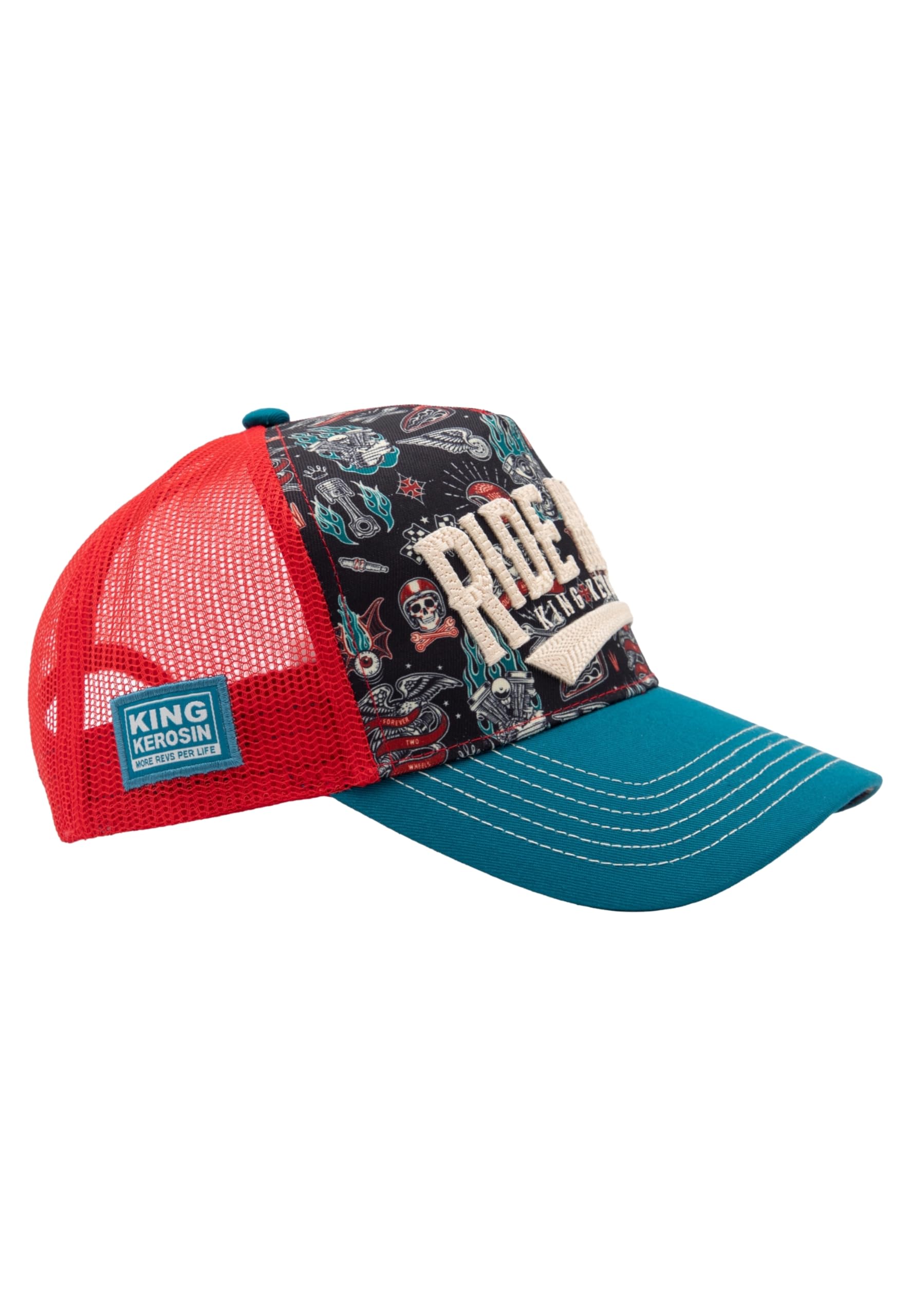 King Kerosin Ride Hard Trucker Cap Basecap Baseballcap Curved Brim Truckercap Meshcap Herren - Snapback, mit Schirm, Schirm Frühling-Sommer