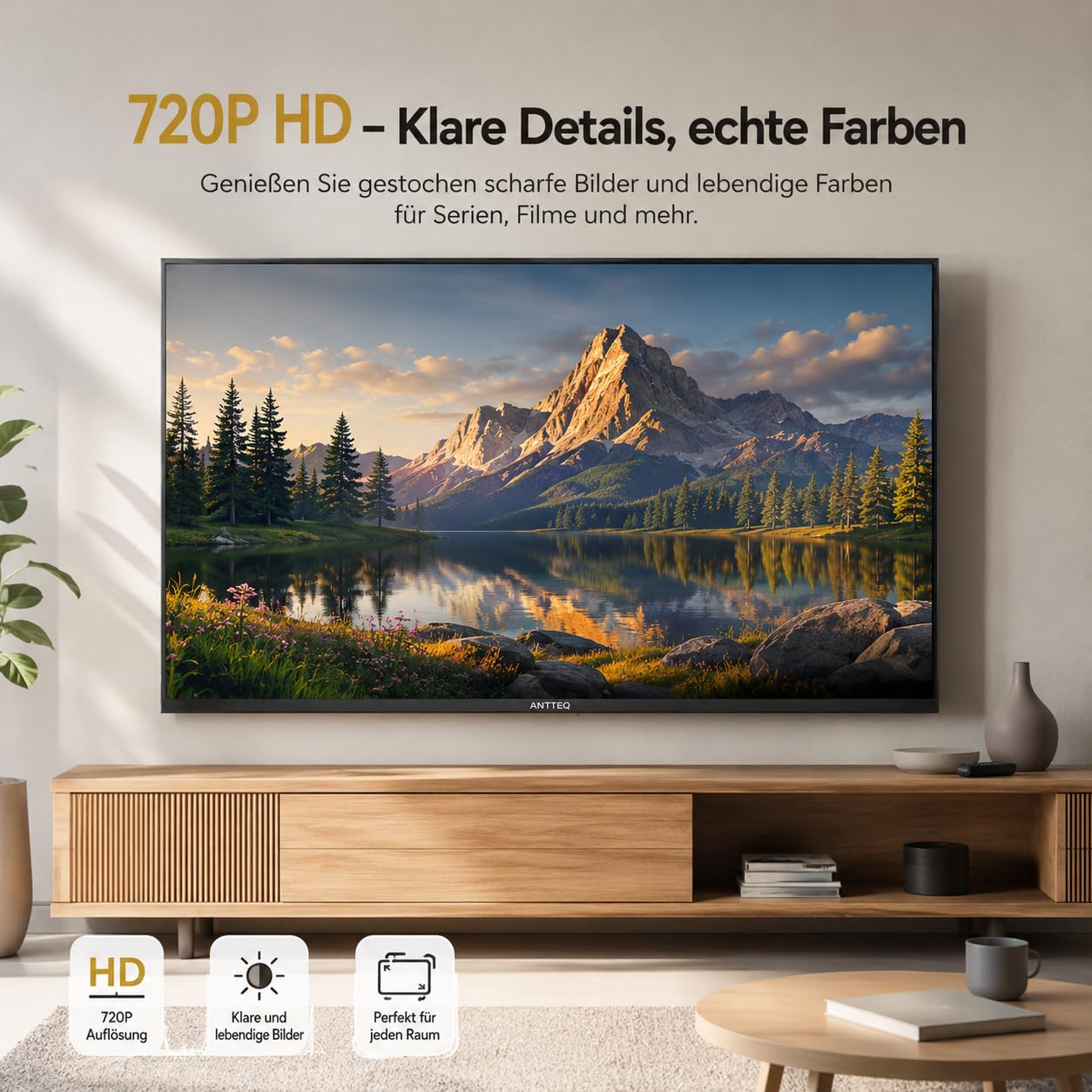 Antteq AG32H3 Smart TV 32 Zoll Bluetooth (Fernseher 80 cm) Android TV mit WLAN, Sprachassistent, Triple Tuner (DVB-C/S2/T2), Google Play Store (DAZN/Netflix/Prime Video), WiFi