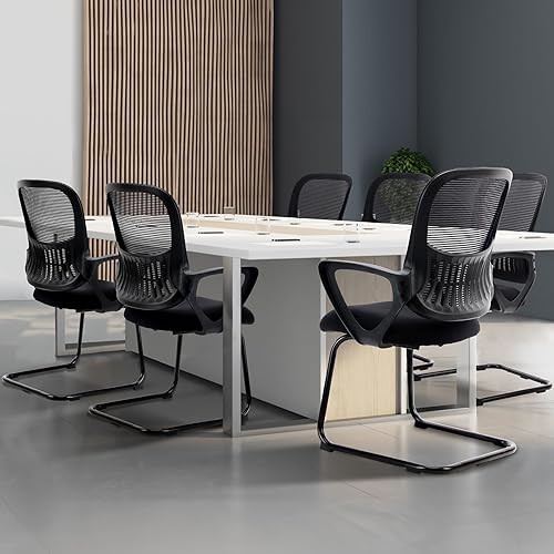 Miniatura 8 de SMUG Juego de 2 sillas de escritorio sin ruedas, silla de computadora de respaldo medio, silla de oficina ergonómica de malla con asiento más