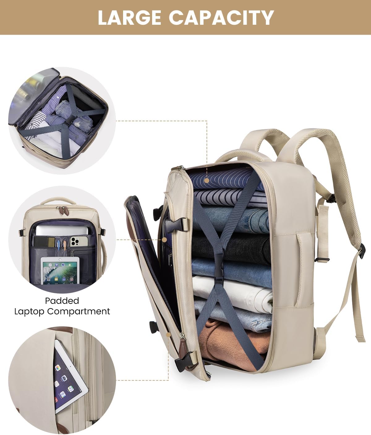 LOVEVOOK Carry on Backpack, 45L Large Travel Backpack for Women Men Airline Approved, Expandable Large Suitcase Backpacks With 4 Packing Cubes, Aer Travel Pack 3, Water Resistant Weekender Bag - Image 3