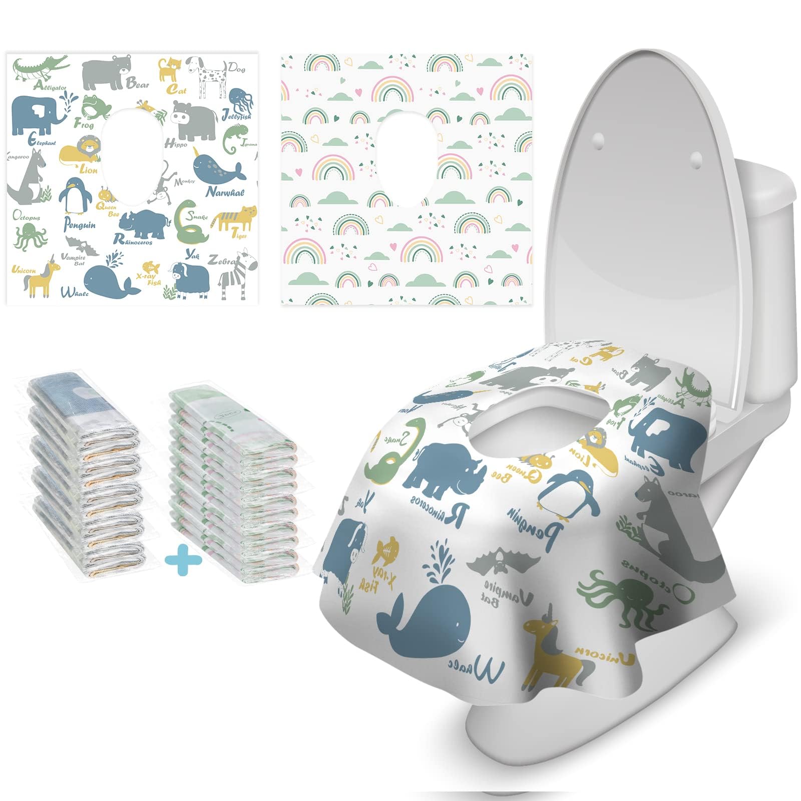 Blissful Diary 20 Pcs Toilet Seat Covers Disposable for Toddlers & Adults, Extra Large Waterproof, Portable Package for Travel, Kids Potty Training