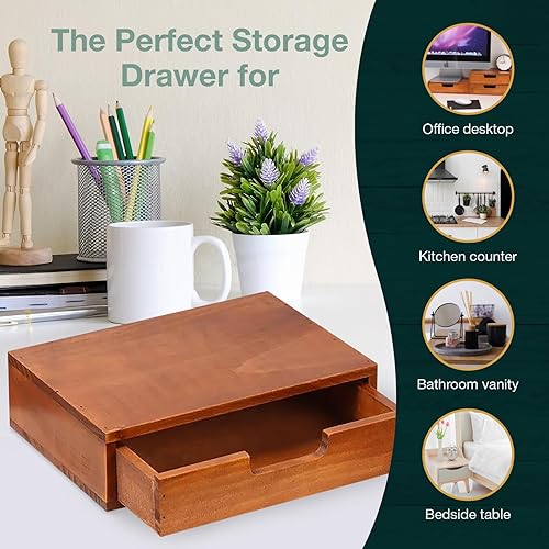 Miniatura 6 de Organizador de almacenamiento de escritorio de un solo cajón en un diseño moderno de madera (9.8 x 6.9 x 2.8 pulgadas) unidad de cajón apilable de