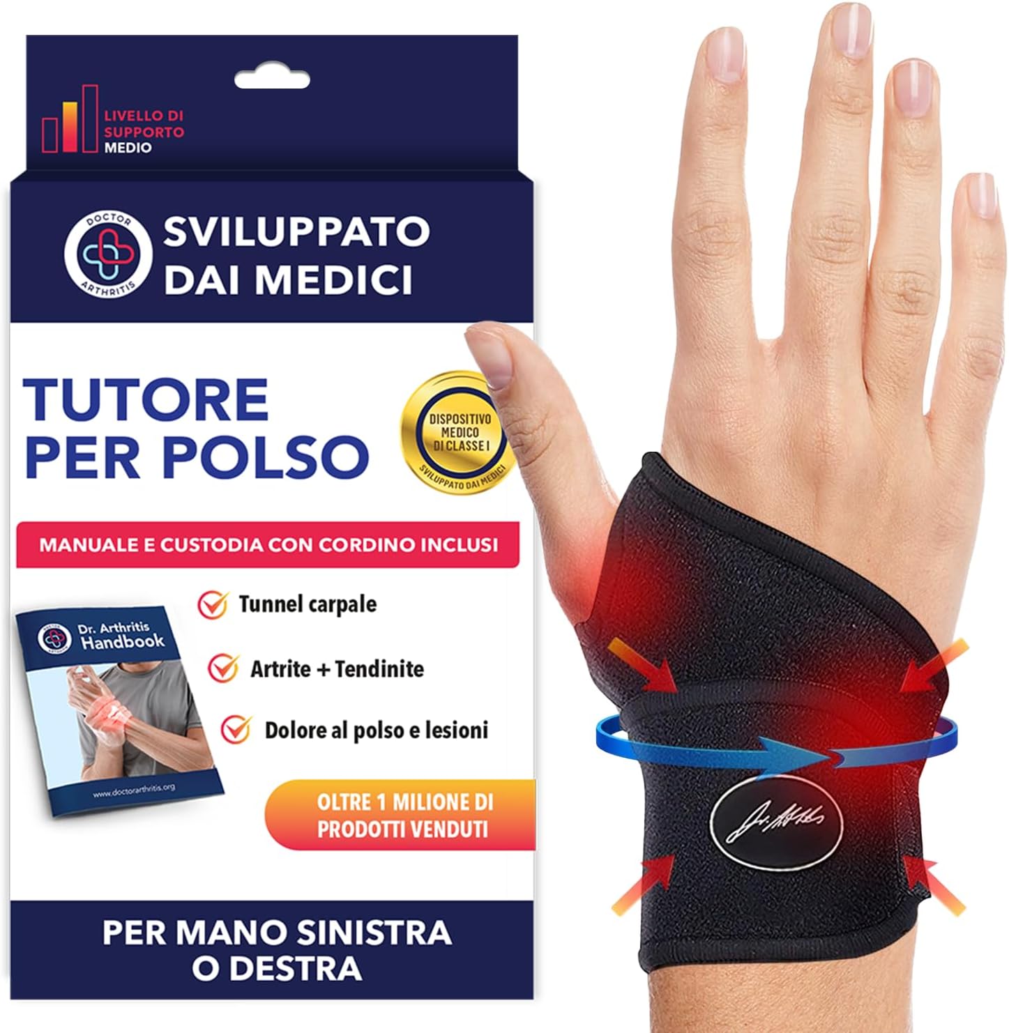 Dr. Arthritis Tutore Polso con Rivestimento in Rame Ideato da Medici – Polsiera Ortopedica Mano Sinistra e Destra – Fascia Elastica di Supporto per Tunnel Carpale (Singolo, Taglia Unica, Nero)