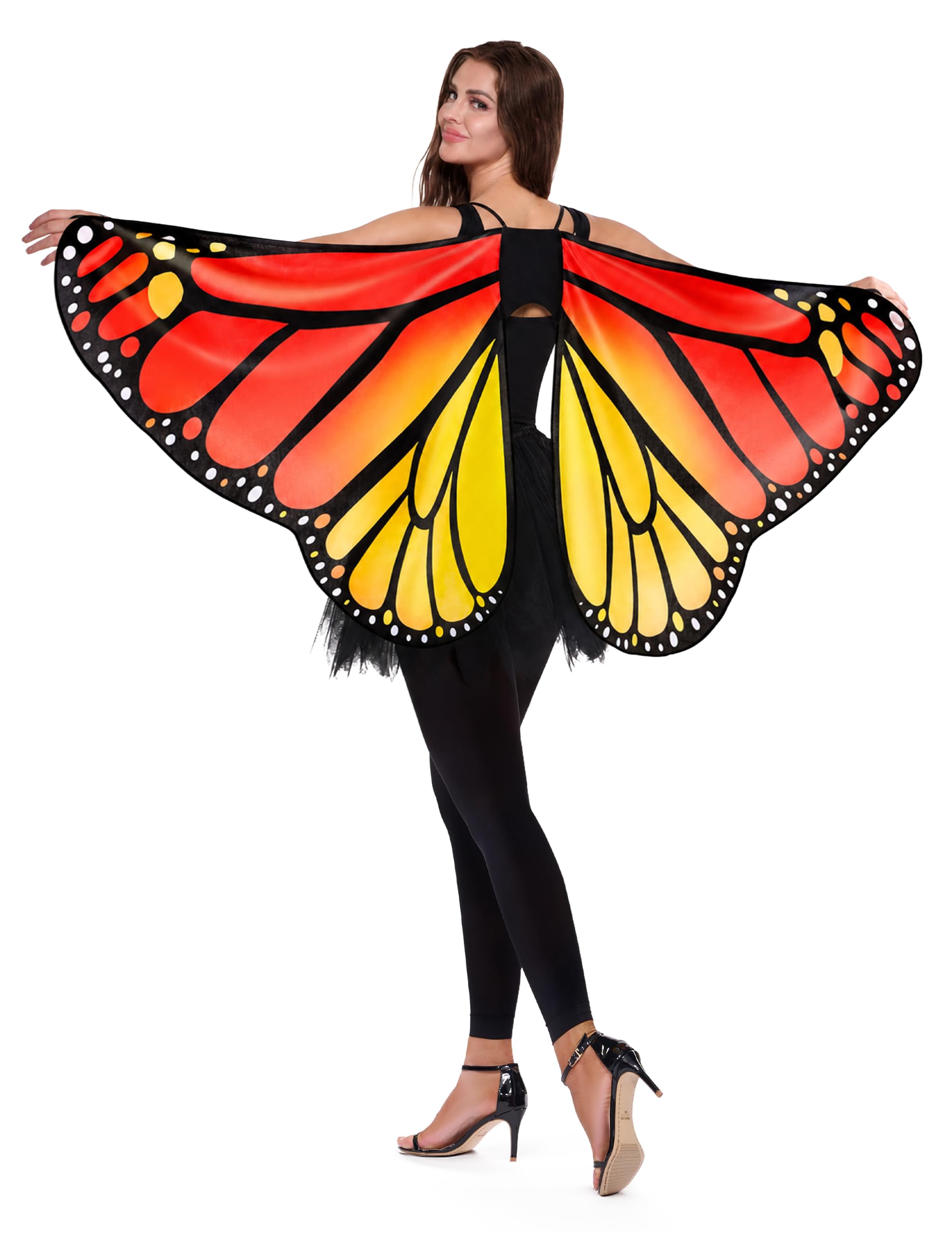 Spooktacular Creations - Juego de alas de mariposa monarca arcoíris para mujer, disfraz de ala de hada para adultos, disfraz de ala de Halloween, cosplay para mujer