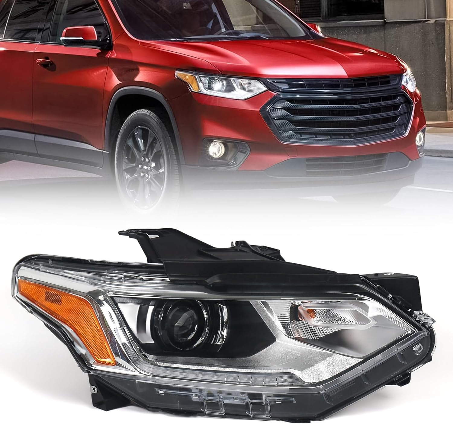 Huray Right HID/Xenon Headlight Fit for Chevy Traverse 2018-2021 L/LS/LT Cloth/LT Leather/RS Model, RH Headlamp with LED DRL Projector OE Factory Replacement for GM2503487 84887858 Passenger Side
