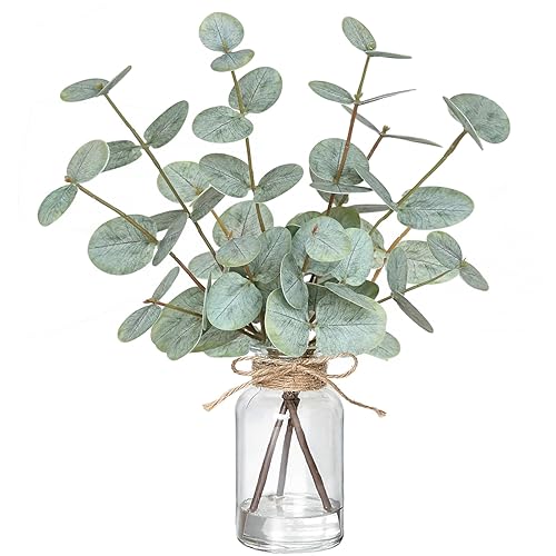 Fake Eucalyptus Stems in Vase with Faux Water,Artificial Plants Eucalyptus