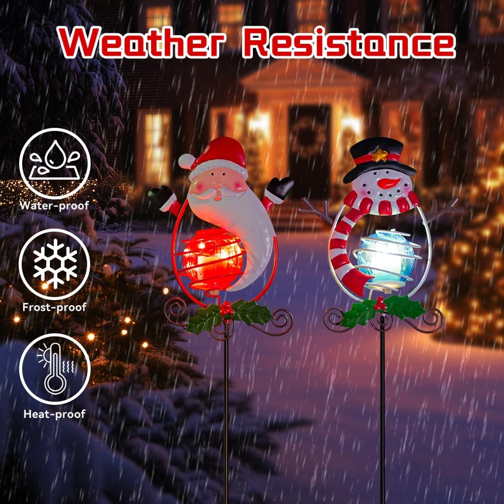 Christmas Solar Garden Lights Outdoor,2 Pack Xmas Santa Claus Snowman Solar Stake Lights,Christmas Decorations Outdoor Present for Yard Garden Patio Decor - Image 5
