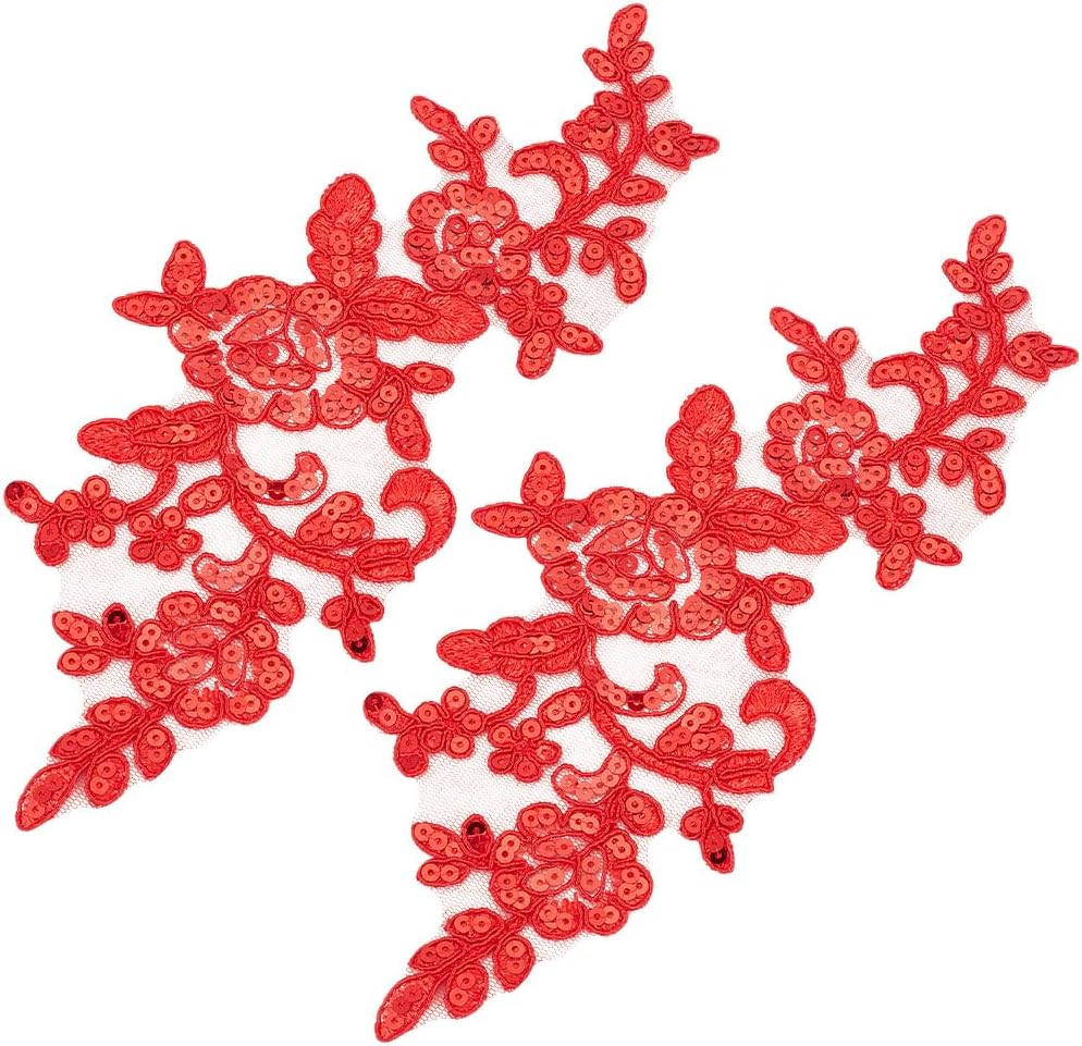 GORGECRAFT 8PCS Sequin Embroidered Lace Patches Glitter Flower Embroidery Appliques Red Floral Leaf Vine Motif Fabric Collar Patch for Wedding Dress Blouse Pants Clothes Bags DIY Sewing Crafts