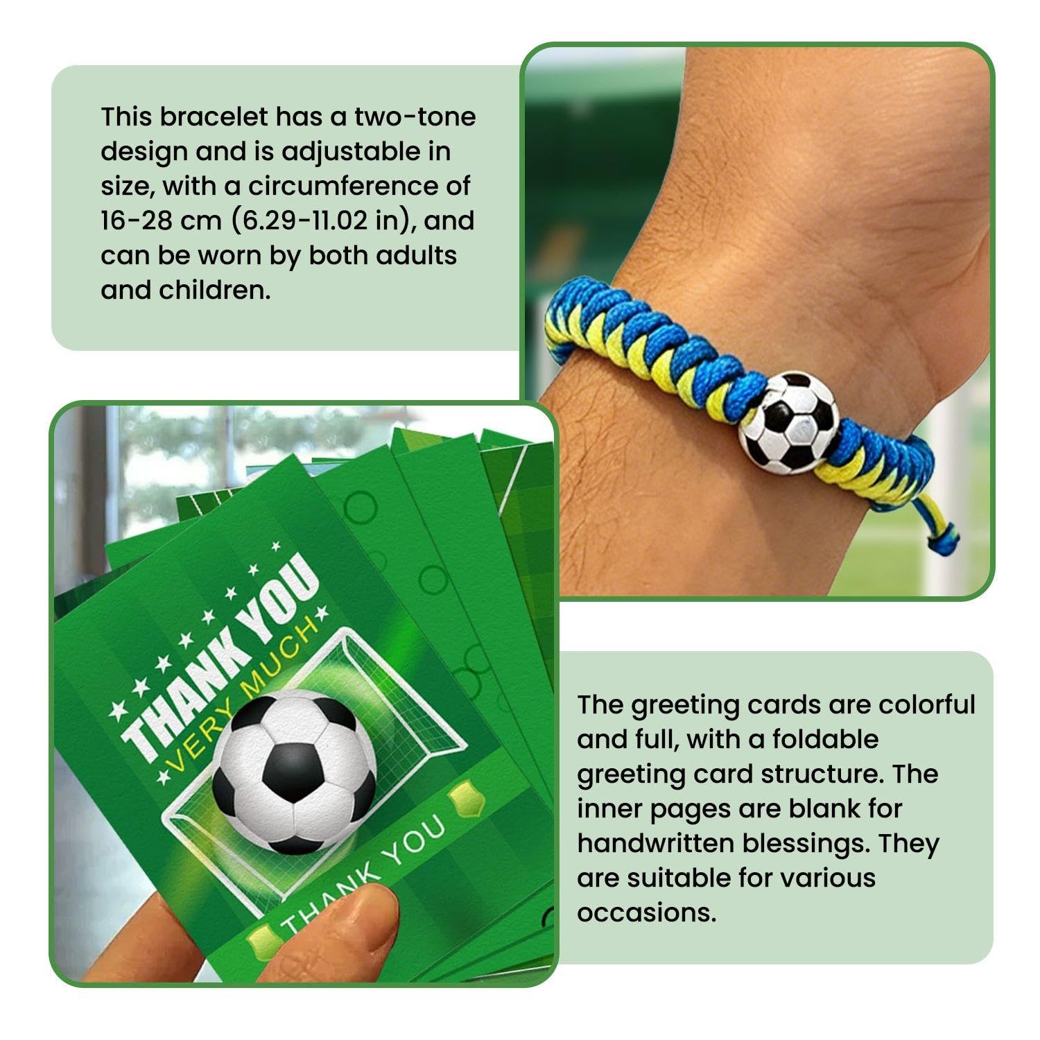 2 Deportes Pulseras De Fútbol con Motivo De, 1 Tarjeta De Felicitación Y Envolvente, Ajustable Trenzado Niño De Pulsera, De La Copa del Mundo De Recuerdos.