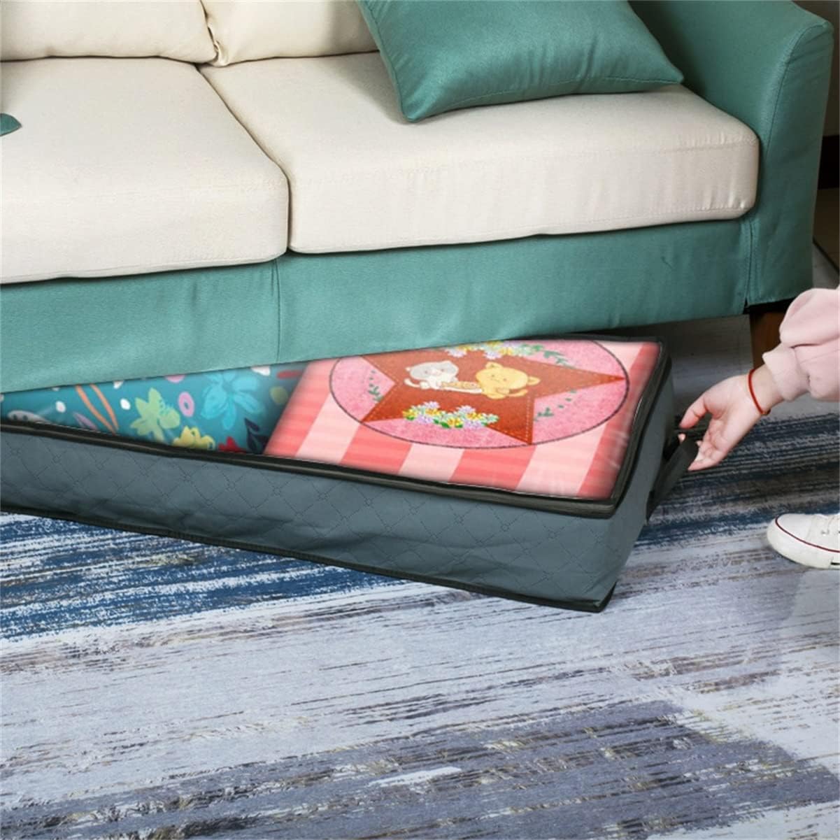 3 Pieces Under-Bed Storage Bags, Large Capacity Clothes Closet Organizer Containers with Window, Portable Foldable Storage Bins for Clothing Blanket (Color : Gray)