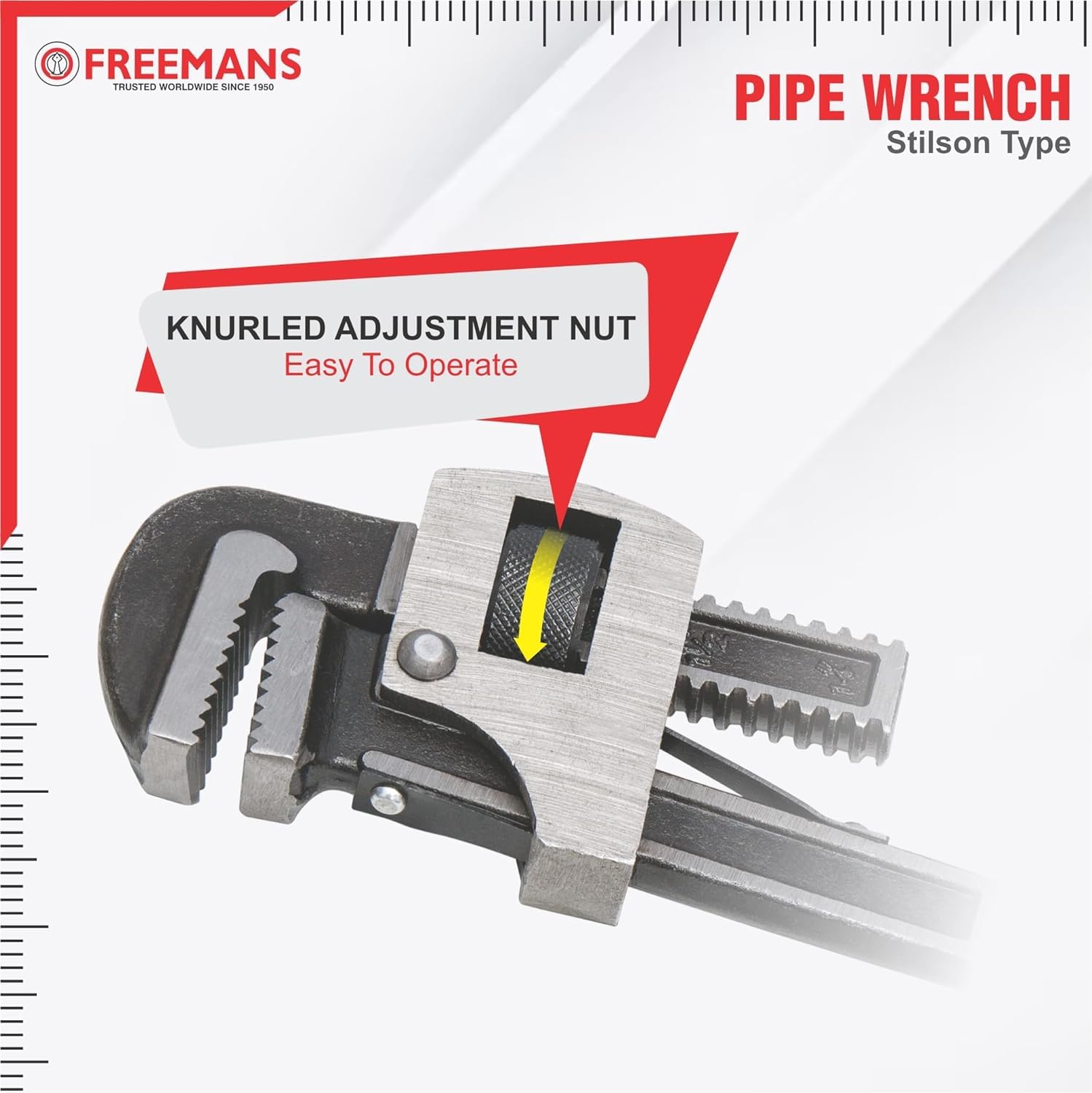 FREEMANS 18-Inch Stillson Type Pipe Wrench with Induction Hardened Teeth and Dip Painted Handle - 450mm Ideal for || Construction || Heavy-Duty Applications for Industrial & Professional Use 1