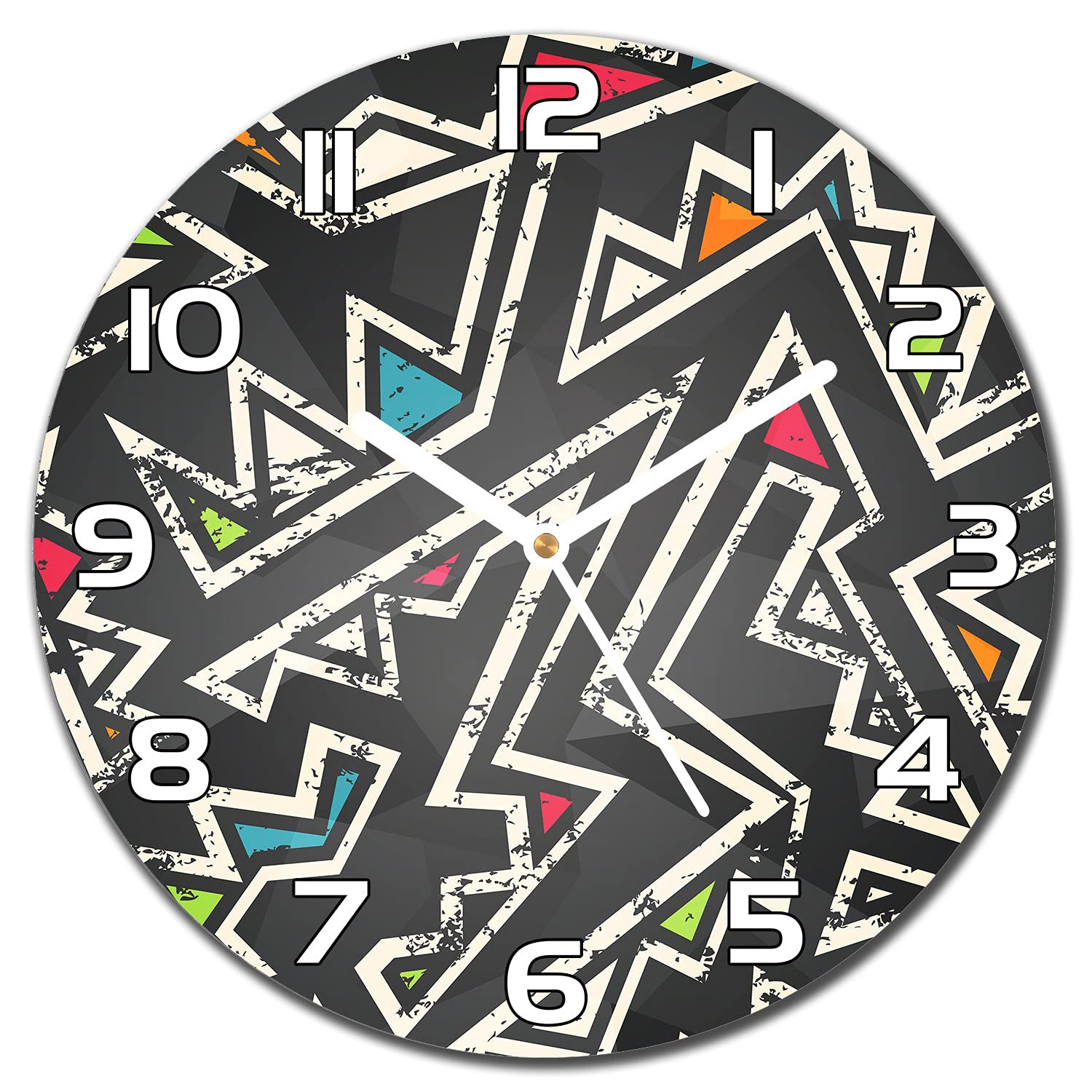 Horloge en verre moderne graffiti de 30 cm pour décoration murale de salon et cuisine