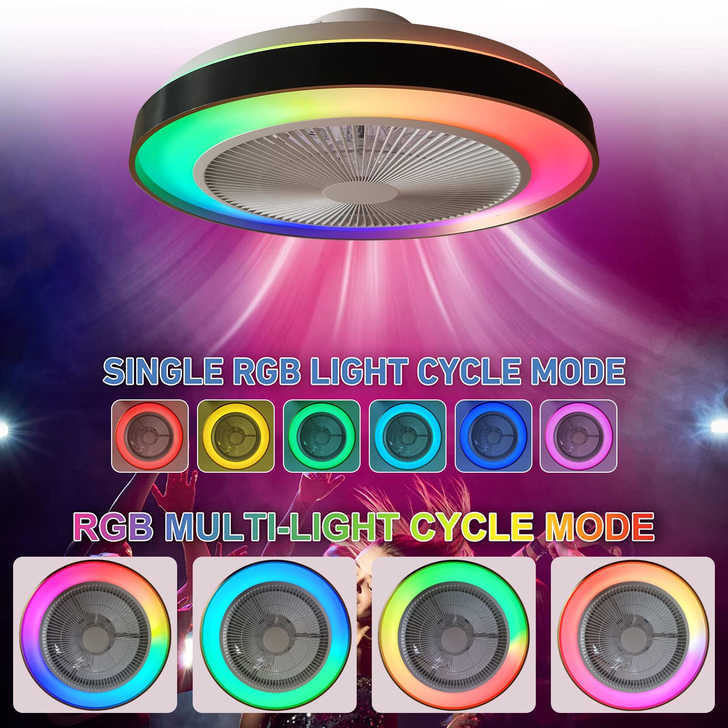Ventilatore Da Soffitto RGB Per Bambini Con Luci LED E Telecomando - 69cm, Motore Silenzioso Reversibile