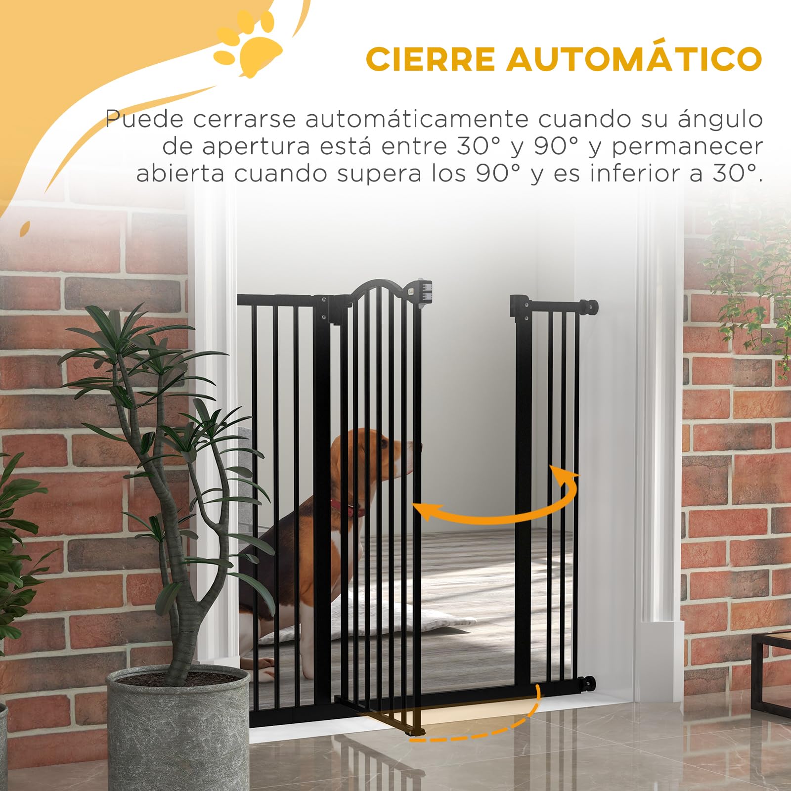 PawHut Barrera de Seguridad para Perros Extensible 74-100 cm, para Puertas y Escaleras, Barrera para Perros Medianos con 2 Extensiones 7/14 cm, Montaje a Presión y Doble Bloqueo, Negro