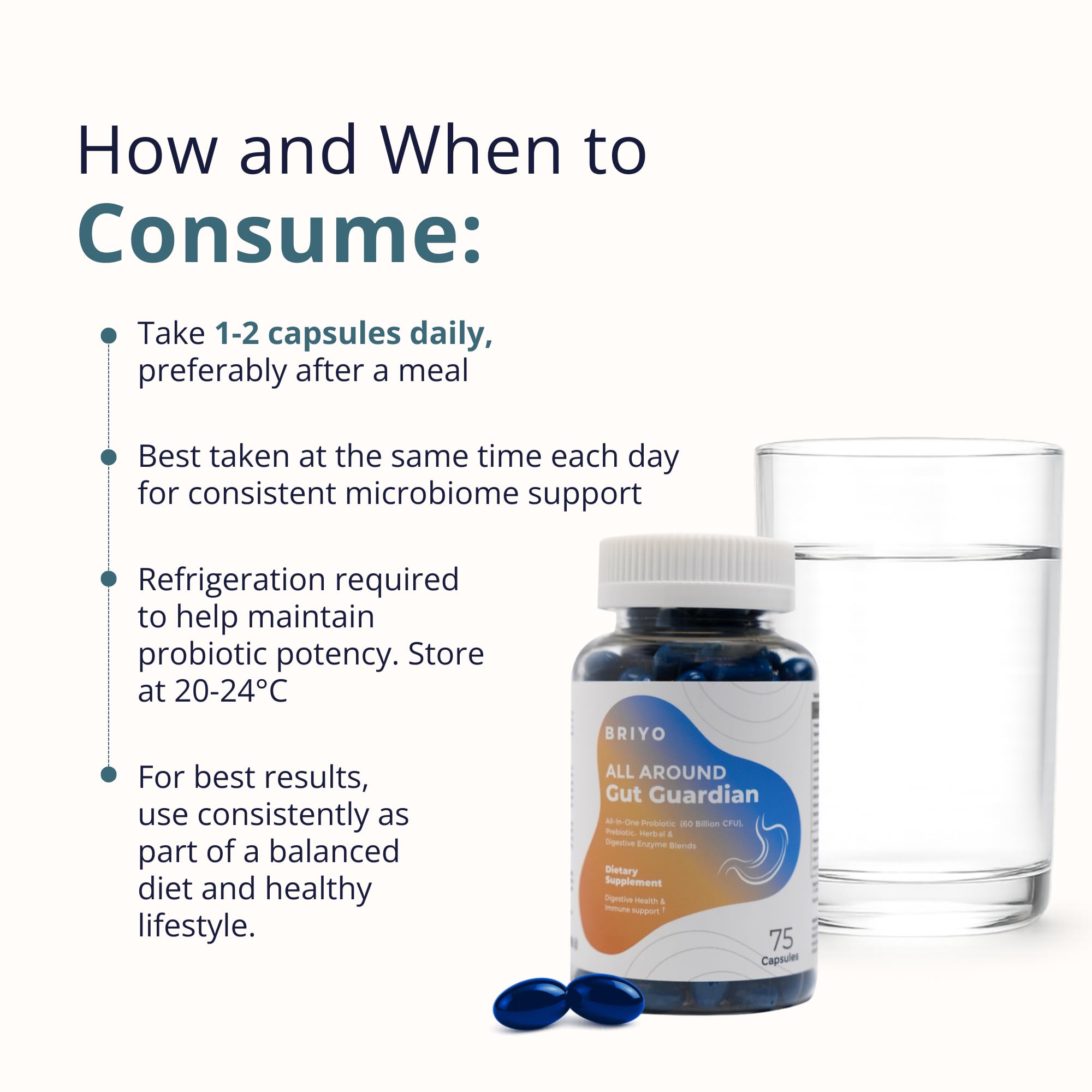 Briyo Gut Health Support β 60 Billion CFU Probiotics with Prebiotics, Digestive Enzymes & Herbs | Gut Guardian Formula to Boost Good Gut Bacteria, Support Digestion & Immunity, and Relieve Bloating & Gas 3