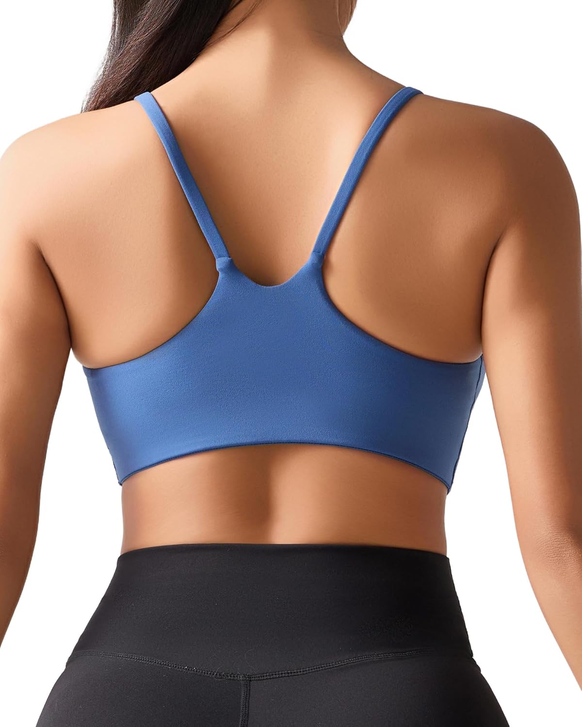 Ama Larsi Sports Bras for Women Spaghetti Thin Strap Low Impact U Back Workout Yoga Bras with Removable Pads