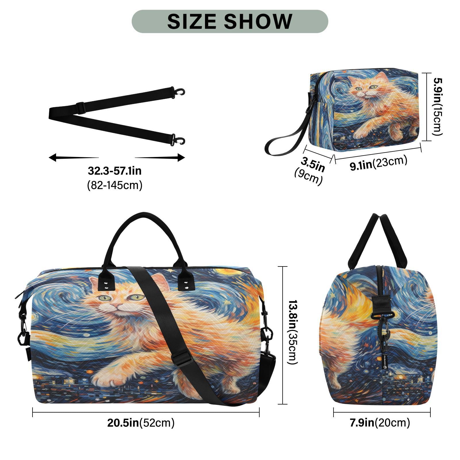 Süße Katze Galaxie Kunst Cartoon Sporttasche Handtasche mit Make-up Aufbewahrungstasche Badetasche für Reisen Mädchen Männer