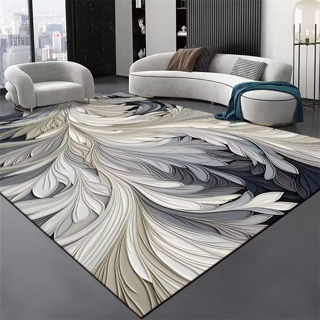 Tapis pour chambre facile à entretenir 70x140cm imprimé gris bleu