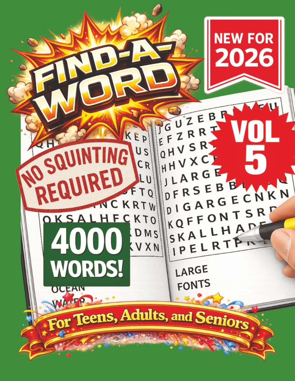 FIND-A-WORD Search Puzzle Book- New for 2026! 4000 Words-NO SQUINTING REQUIRED! VOL 5: FIND-A-WORD Search Puzzle book for all ages. Puzzles to keep ... 8.5x11 Format. (FIND-A-WORD 15 Volume Series)