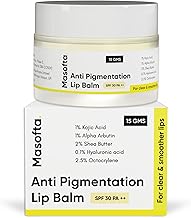 Masofta Anti Pigmentation Lip Balm With Kojic Acid,Alpha Arbutin & Shea Butter For Smooth,Crack Free & Clear Lips,Spf 30 Pa++,For Men & Women,15Gms,All