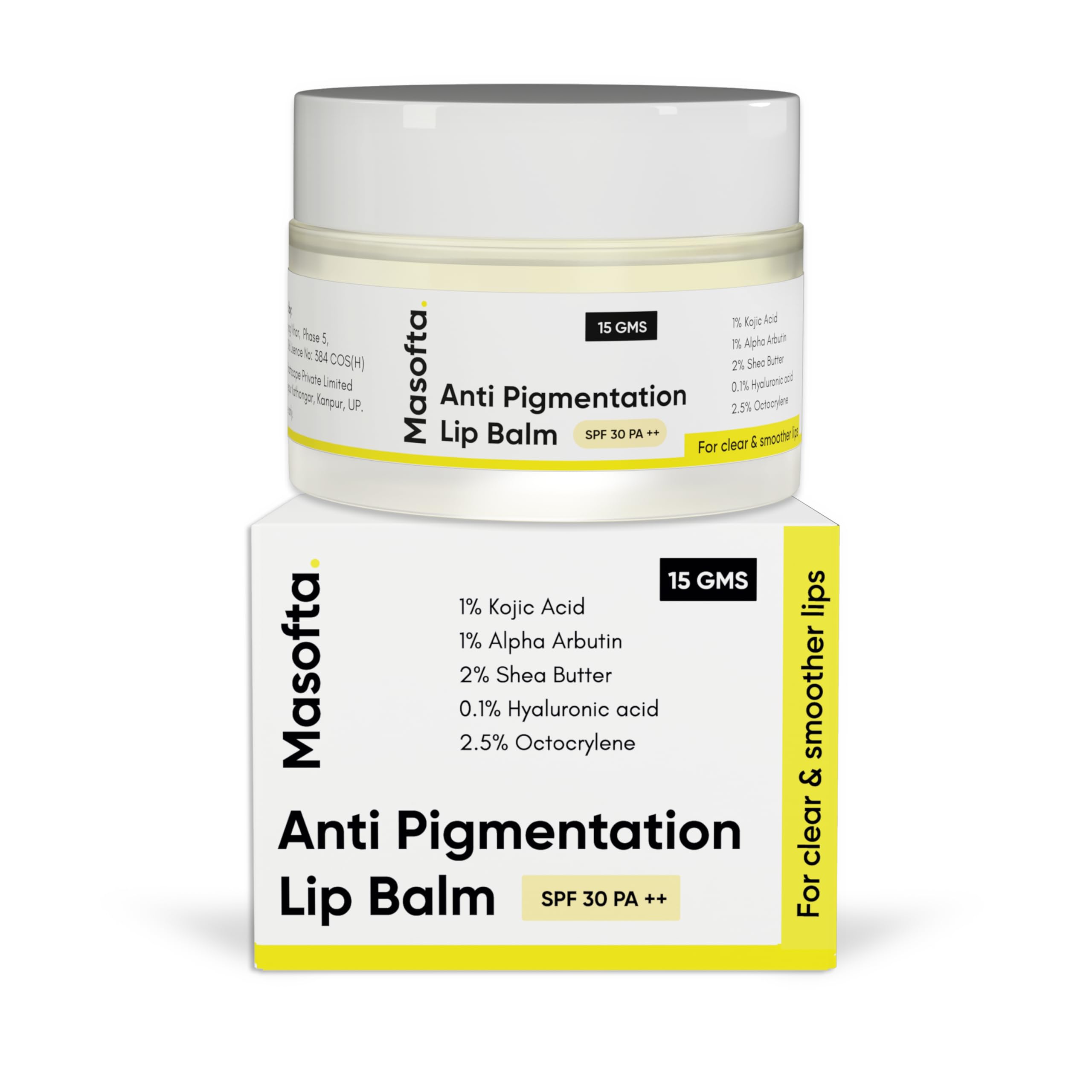 Anti Pigmentation Lip Balm With Kojic Acid,Alpha Arbutin & Shea Butter For Smooth,Crack Free & Clear Lips,Spf 30 Pa++,For Men & Women,15Gms,All