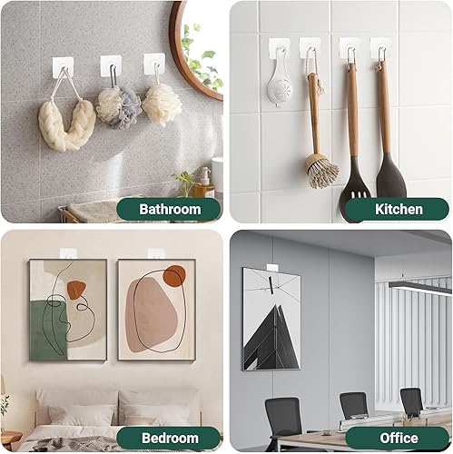 Miniatura 6 de Ganchos para fotos sin clavos, sin daños, 20 ganchos adhesivos para cocina, baño, dormitorio y oficina, carga máxima de 13 libras