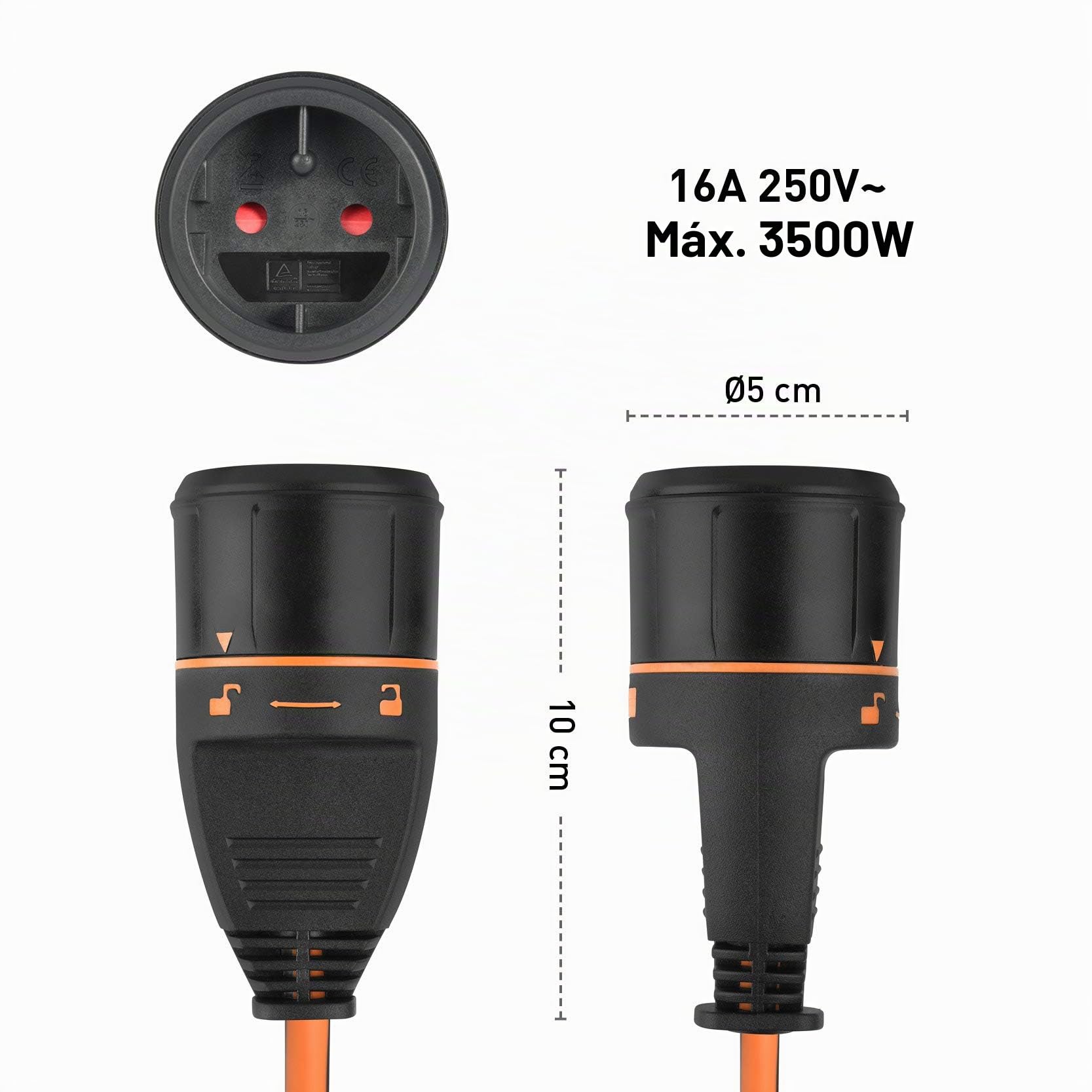 Electraline 49245 Cable Alargador con Enrollacables para Jardín 20M 2x1.5 con Toma de corriente Electralock europea equiPado con un mecanismo de bloqueo que evita la desconexión accidental del enchufe