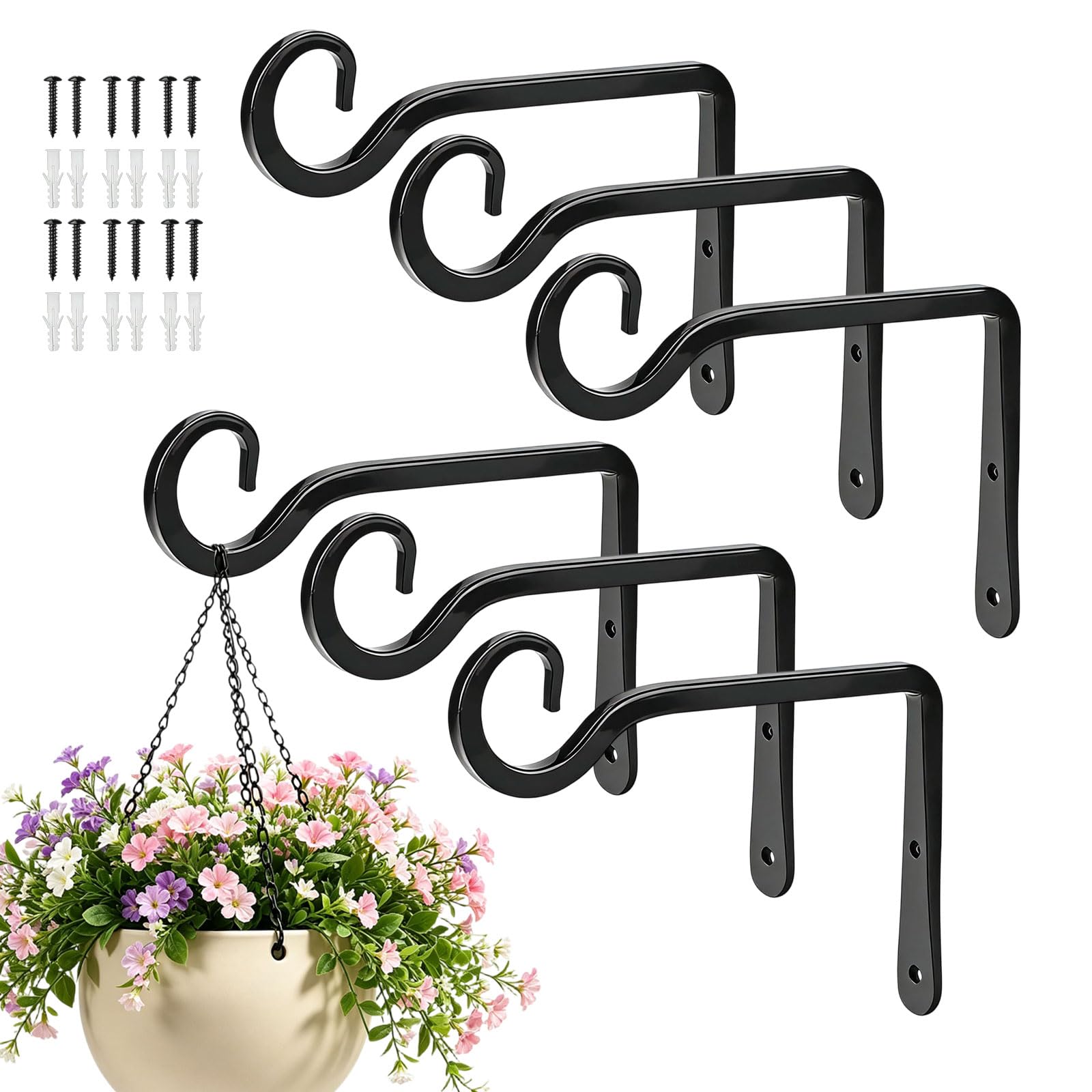Soportes colgantes de metal para exteriores, paquete de 6 unidades, 6 pulgadas, ideales como ganchos para plantas para uso en pared, versátiles para colgar comederos de pájaros, linternas, campanillas